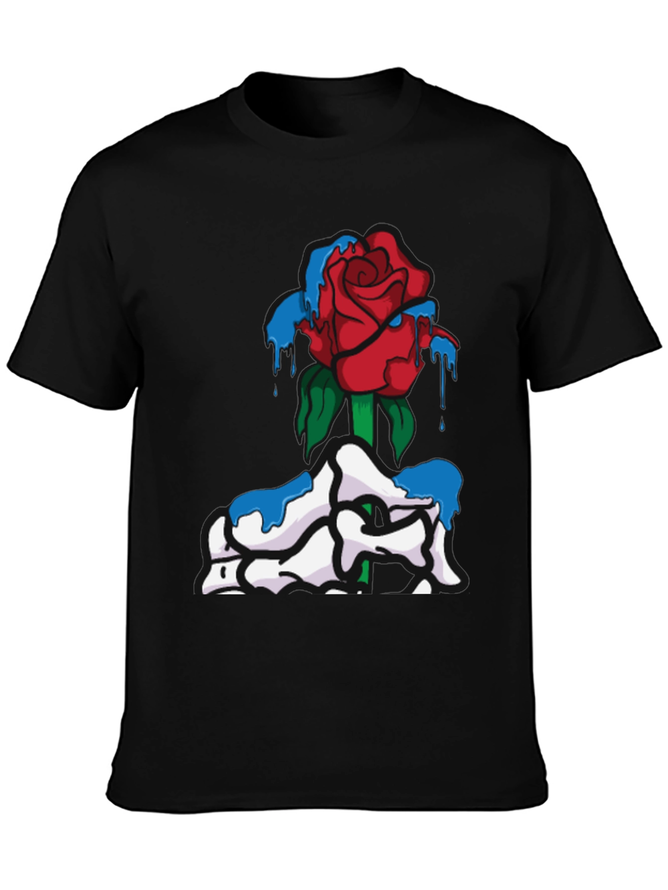 Rose & Dripping Paint Graphic Tee - Black