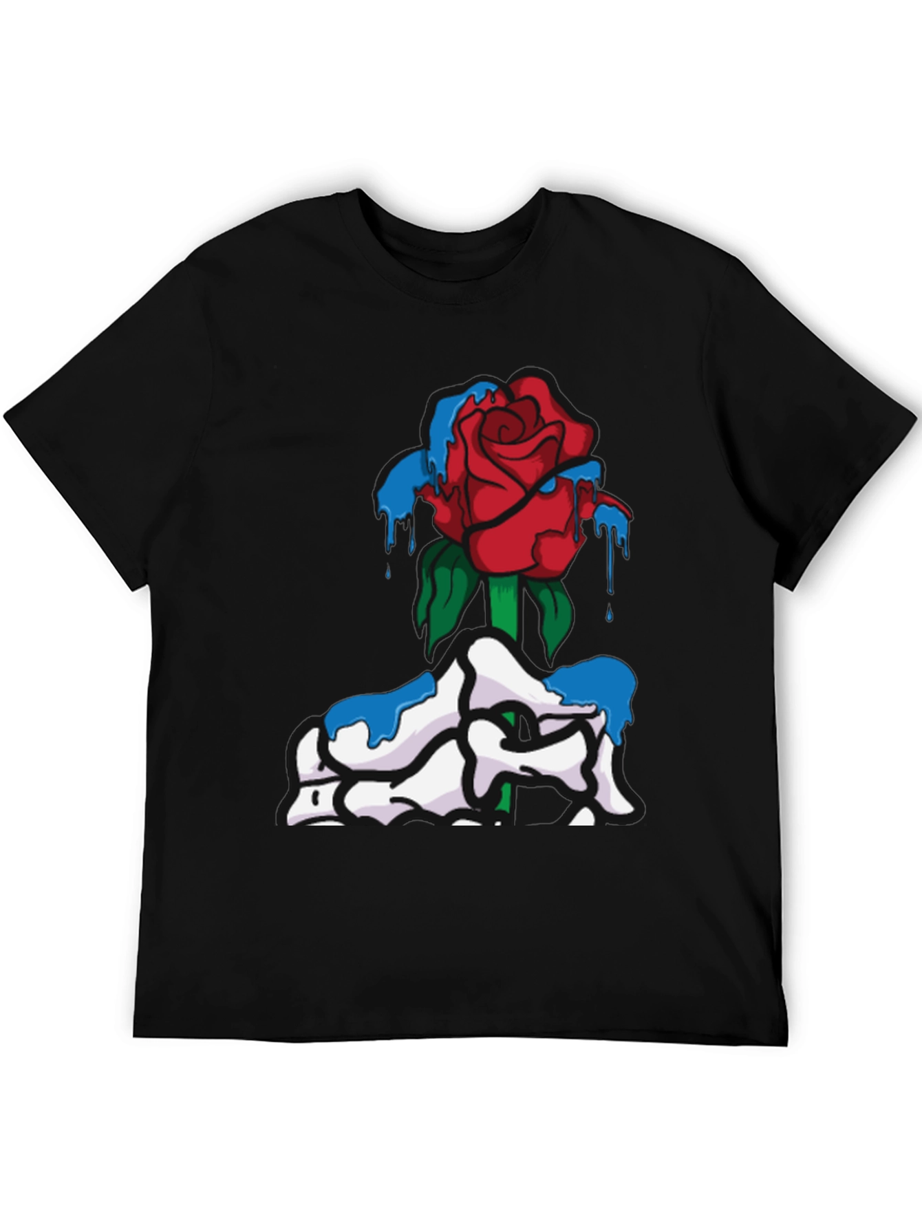 Rose & Dripping Paint Graphic Tee - Black