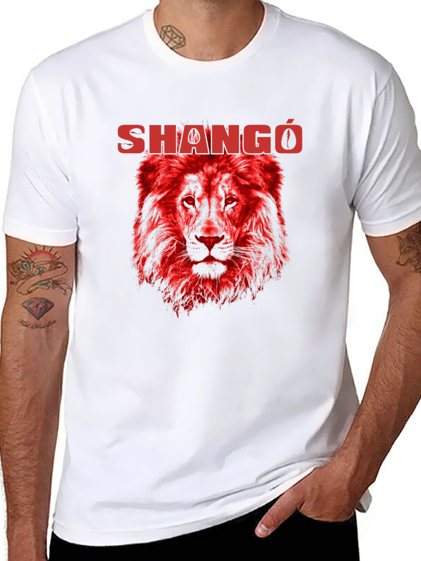 Shangó Lion Graphic T-Shirt - Bold Red Design