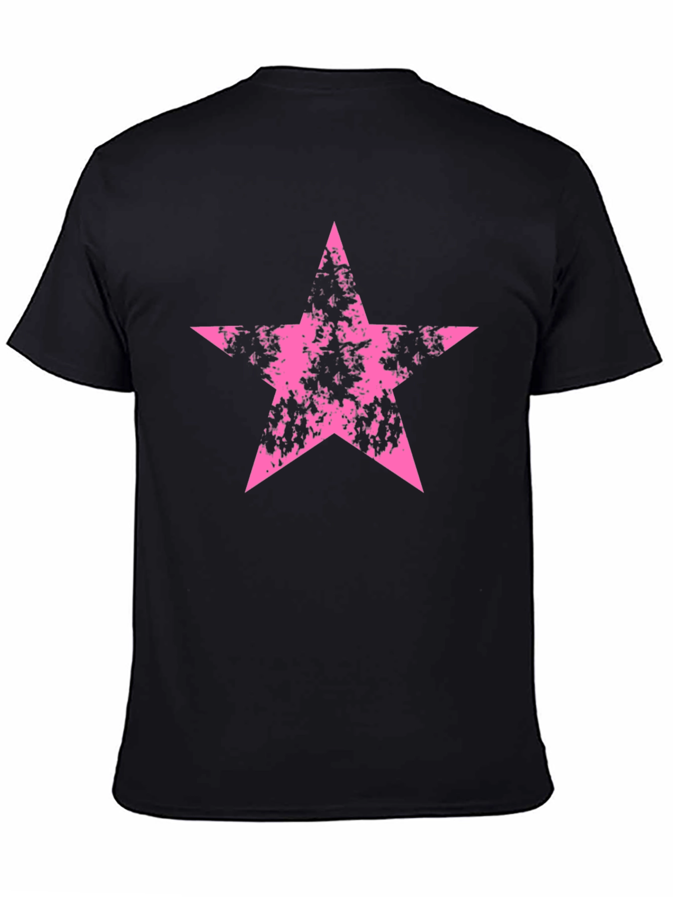 Pink Grunge Star Graphic Black T-Shirt