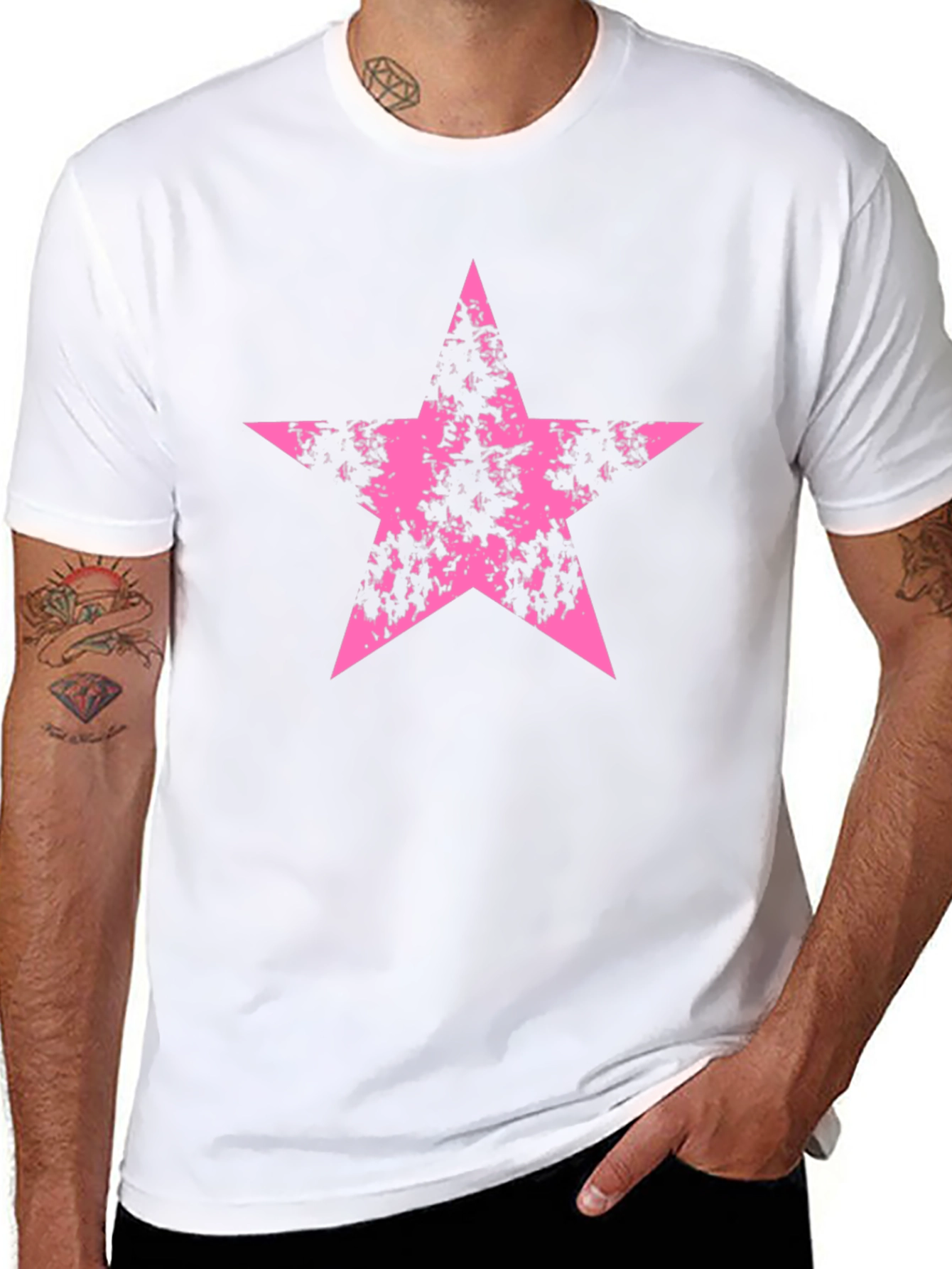 Pink Grunge Star Graphic Black T-Shirt