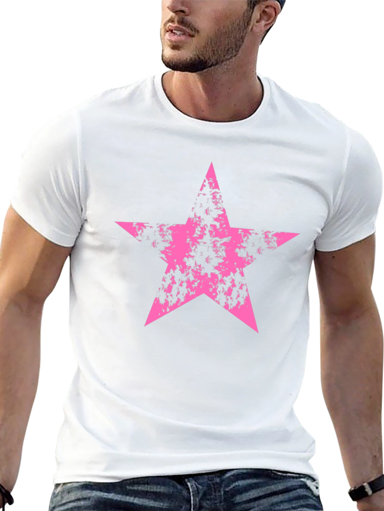 Pink Grunge Star Graphic Black T-Shirt