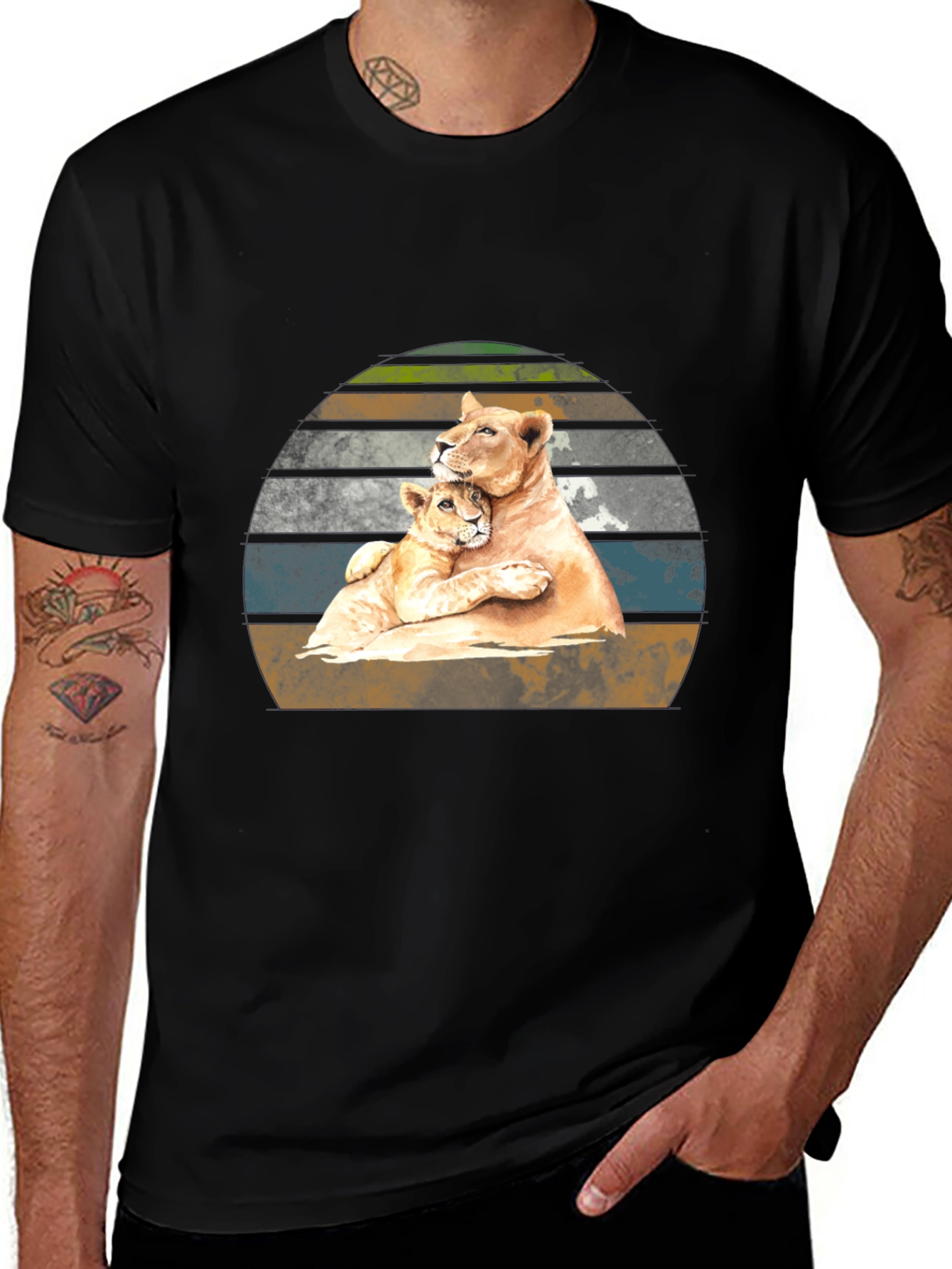 Lioness Love T-Shirt - Black Animal Graphic Tee