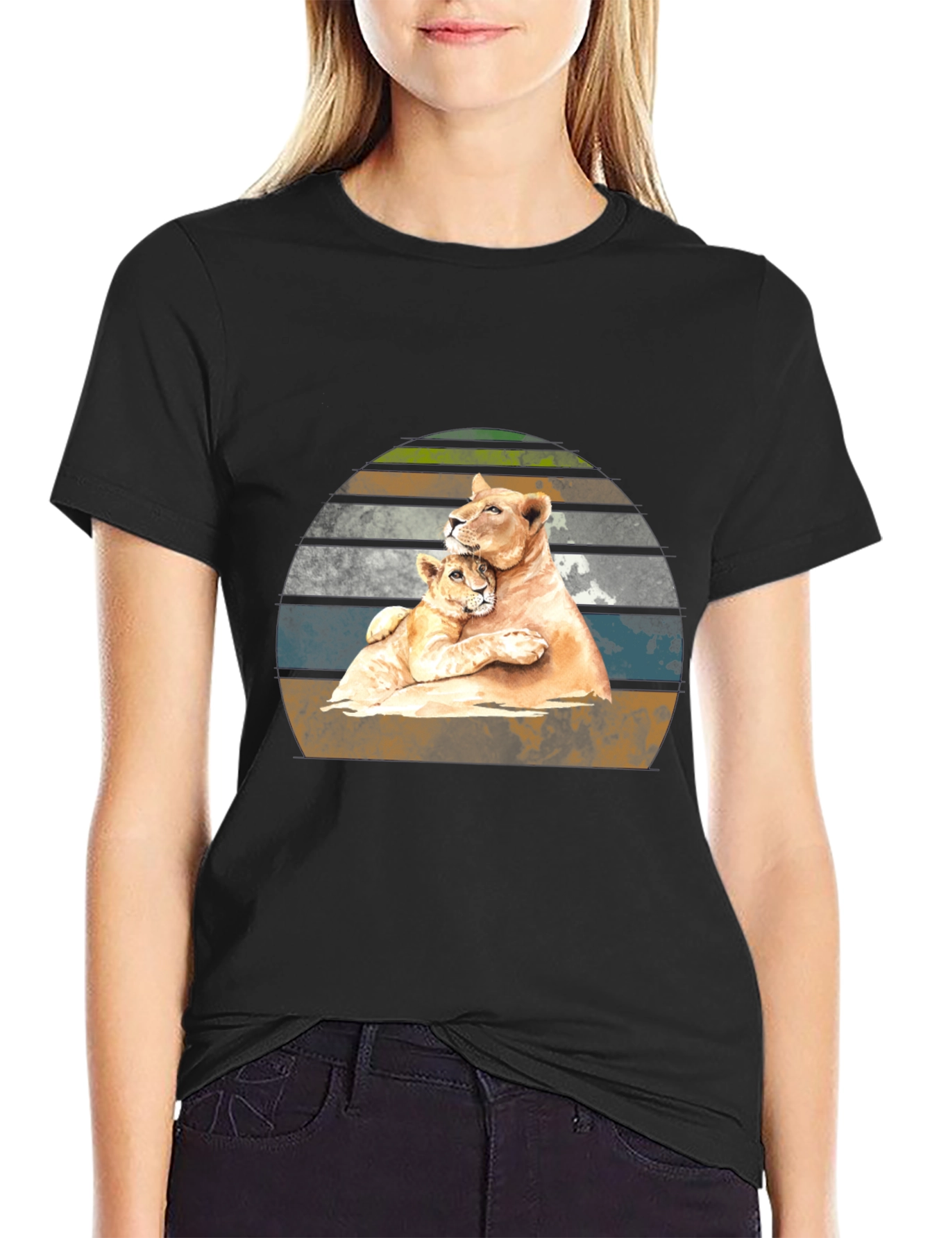 Lioness Love T-Shirt - Black Animal Graphic Tee