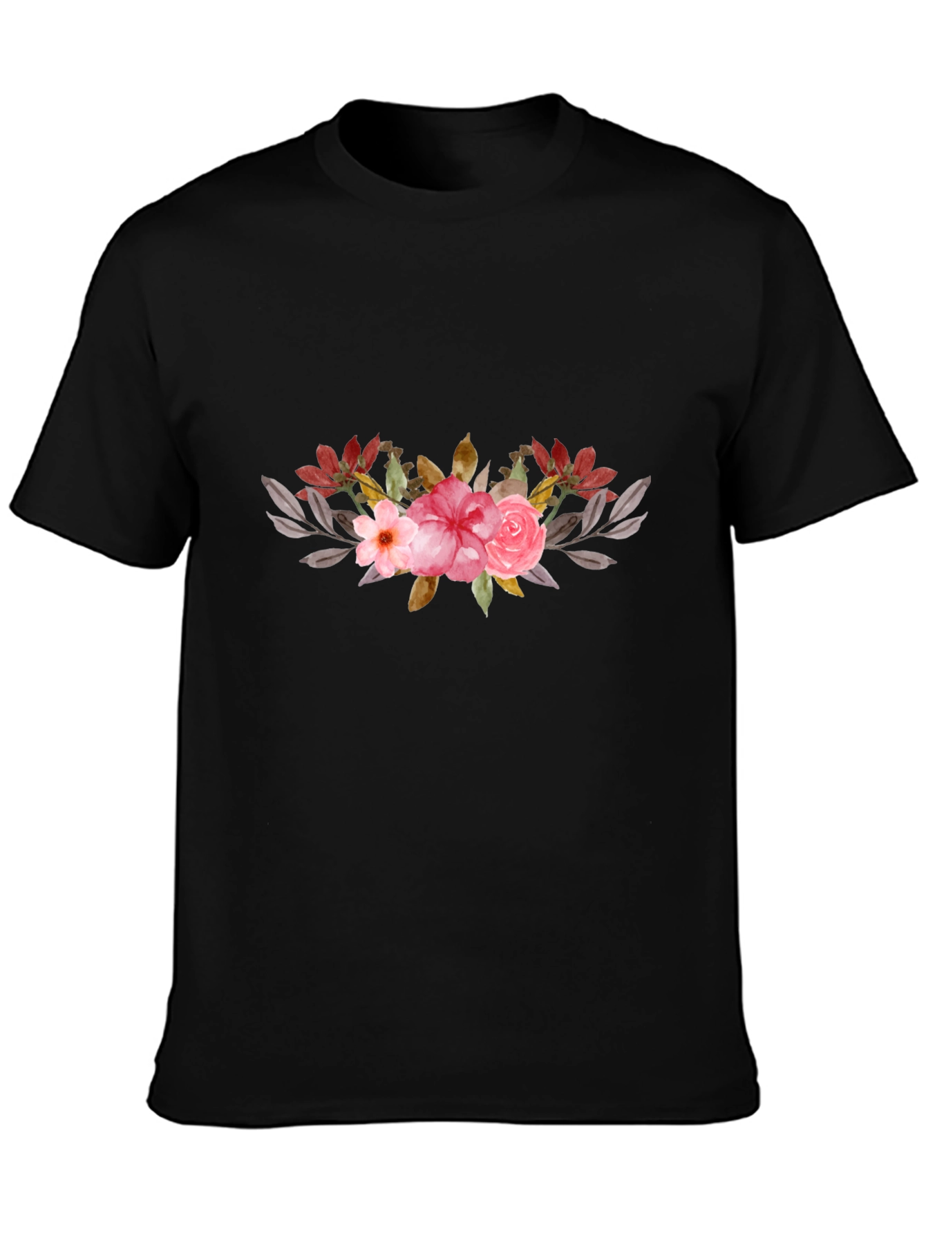 Floral Accent Black Tee