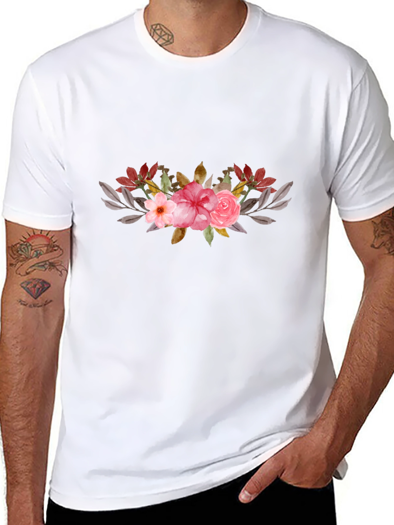 Floral Accent Black Tee