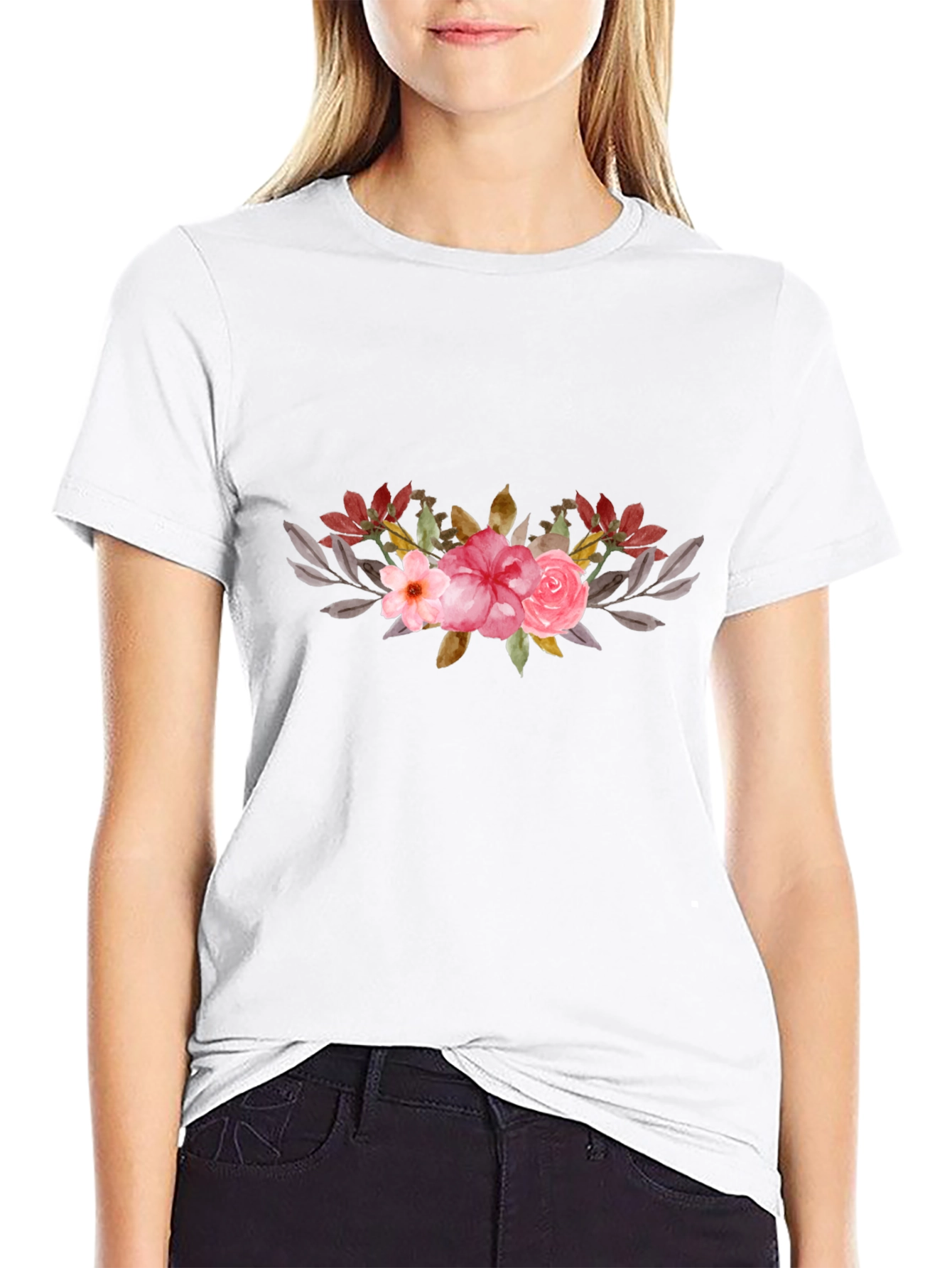 Floral Accent Black Tee