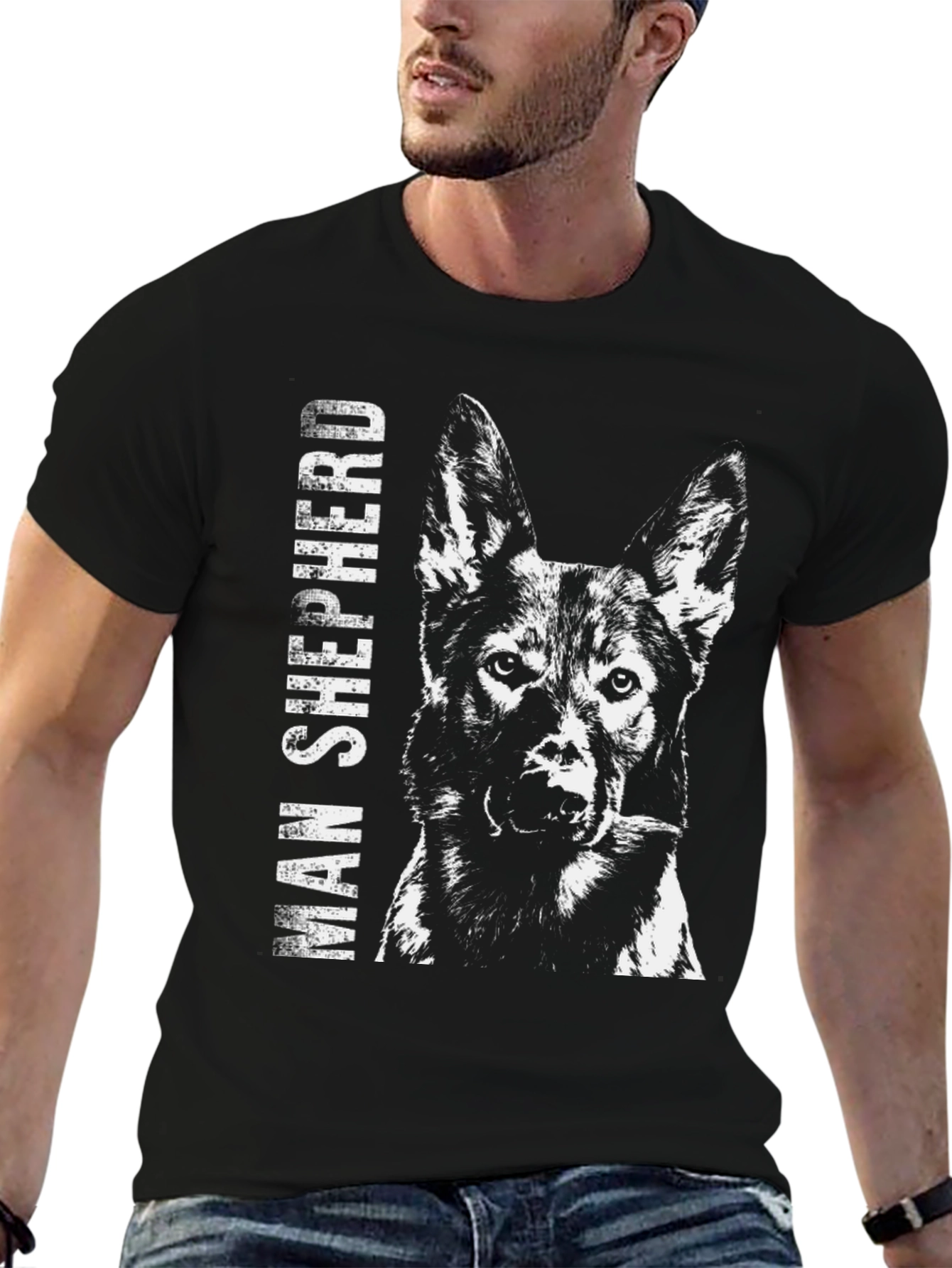 Man Shepherd Dog Graphic Tee - Black