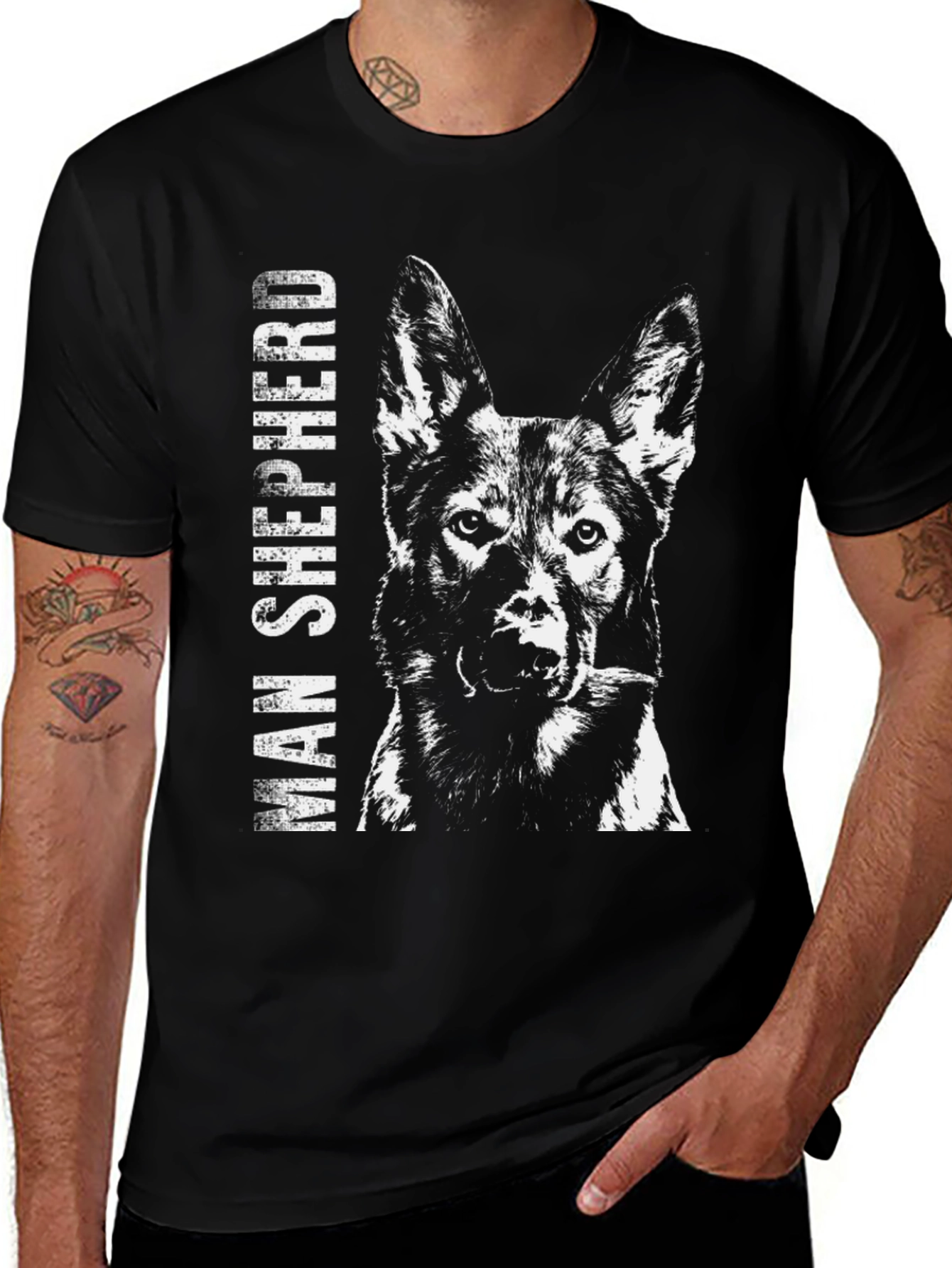 Man Shepherd Dog Graphic Tee - Black