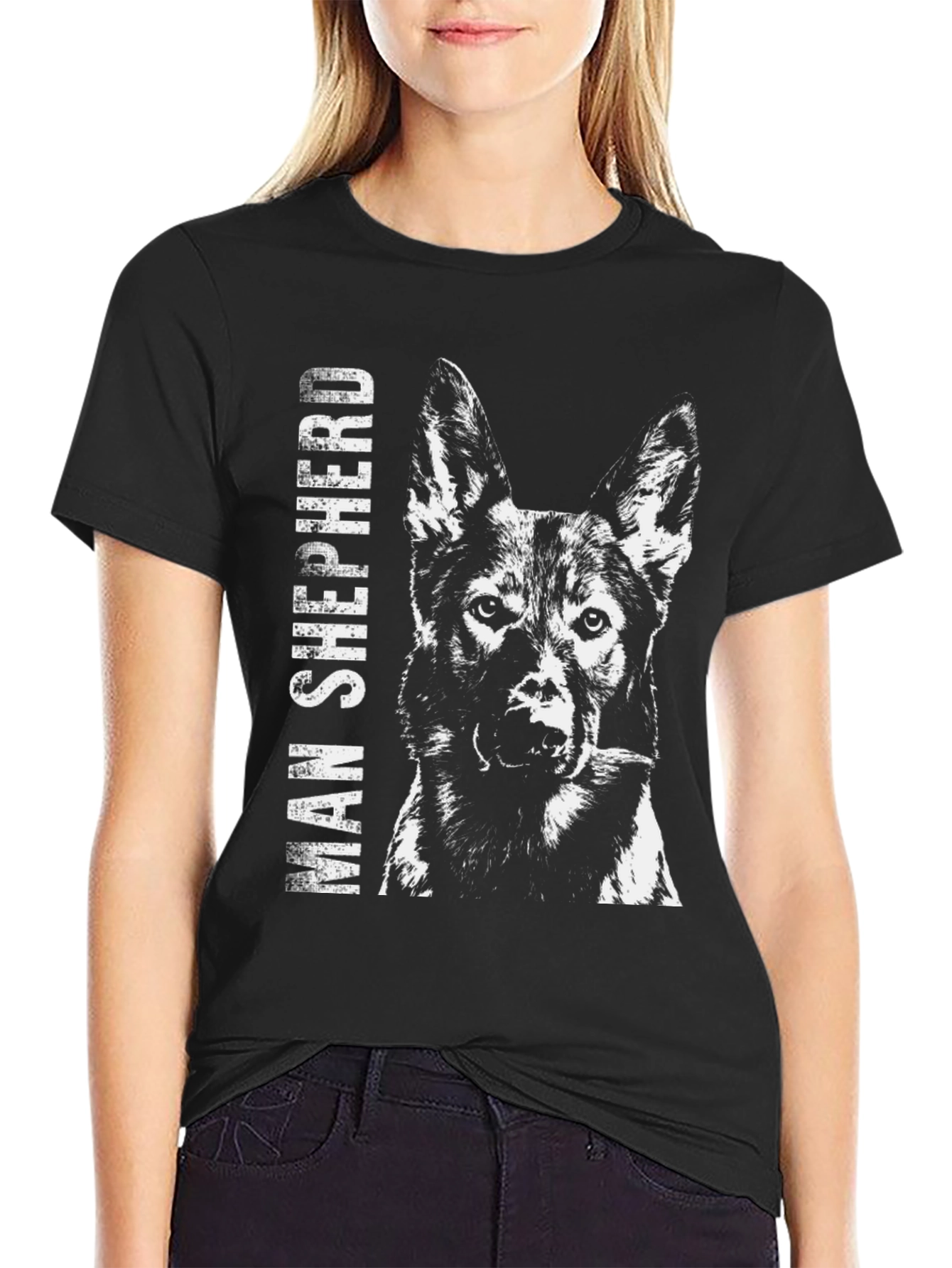 Man Shepherd Dog Graphic Tee - Black