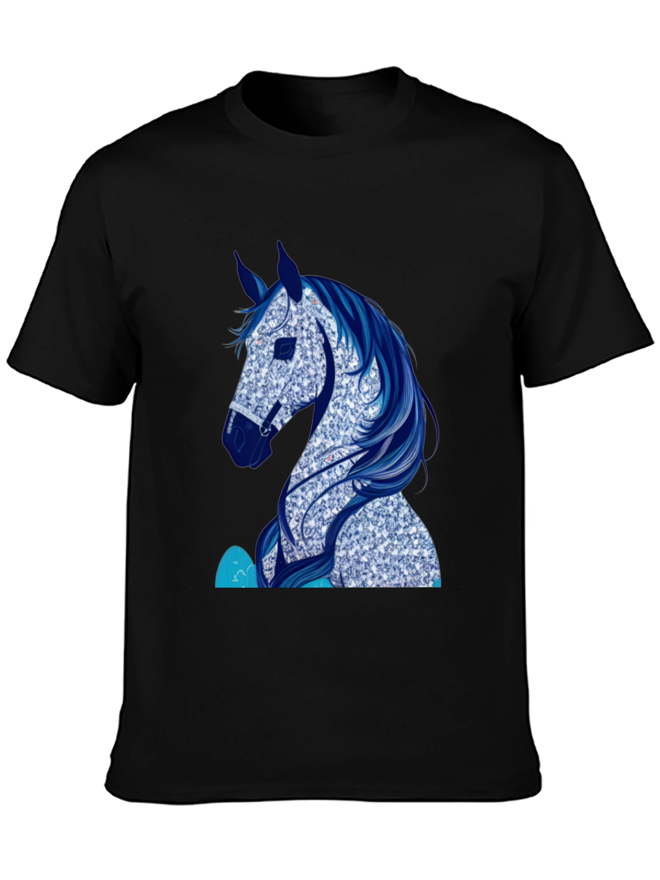 Horse Graphic Tee - Black Cotton Blend T-Shirt