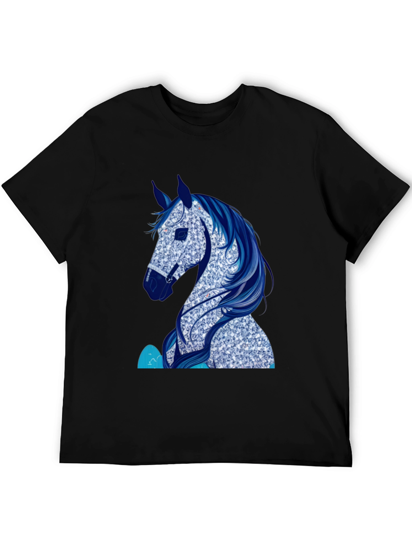 Horse Graphic Tee - Black Cotton Blend T-Shirt