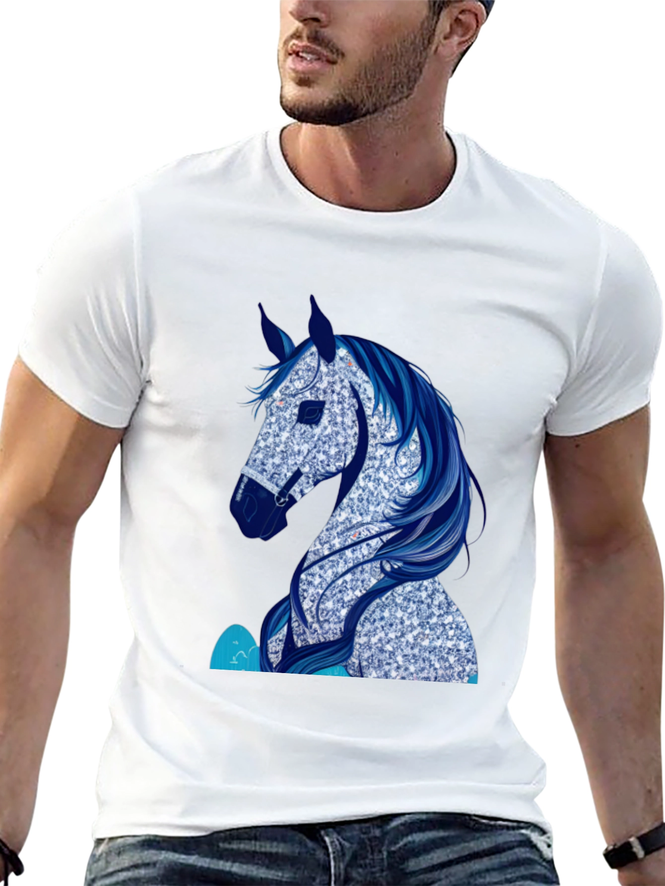 Horse Graphic Tee - Black Cotton Blend T-Shirt
