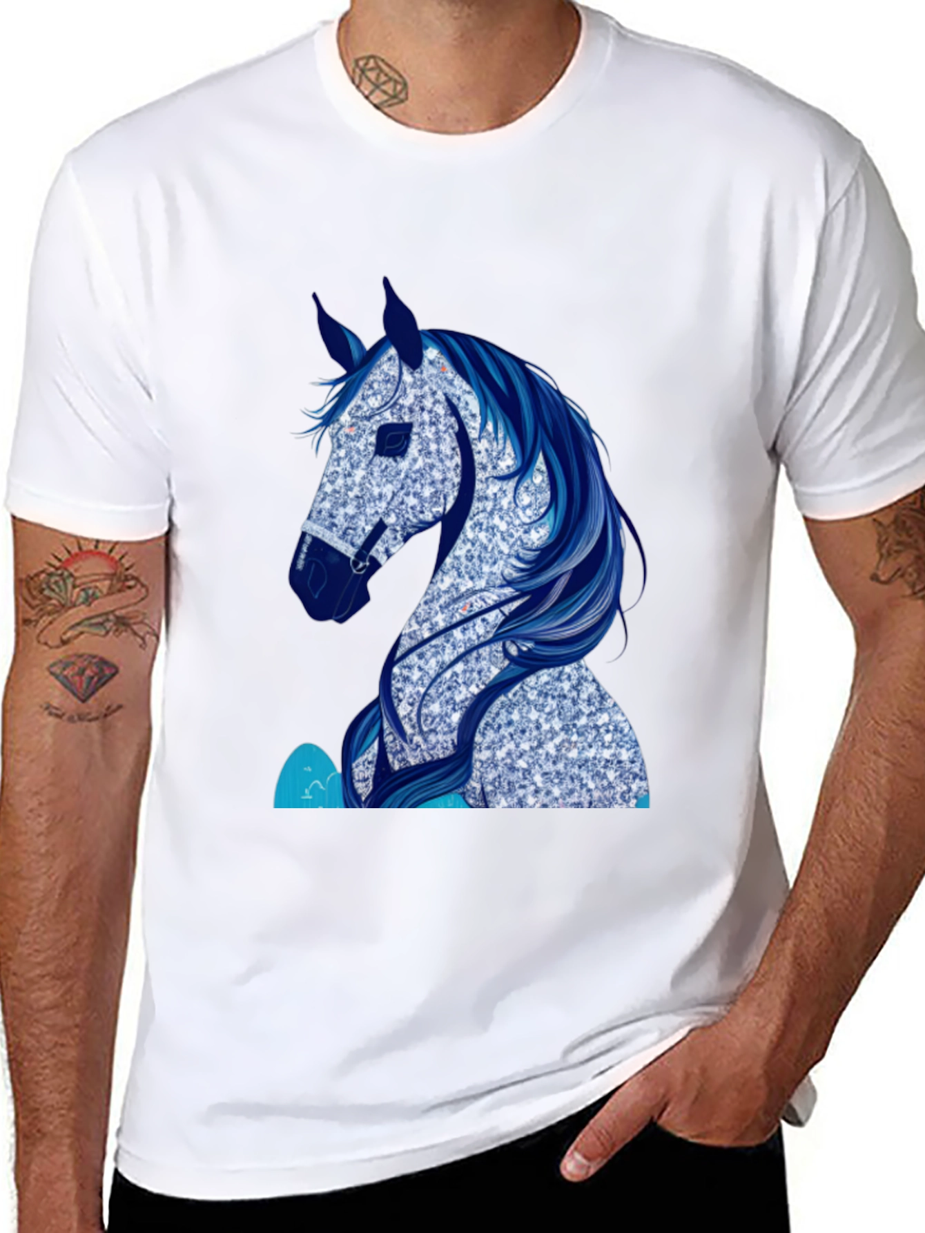 Horse Graphic Tee - Black Cotton Blend T-Shirt