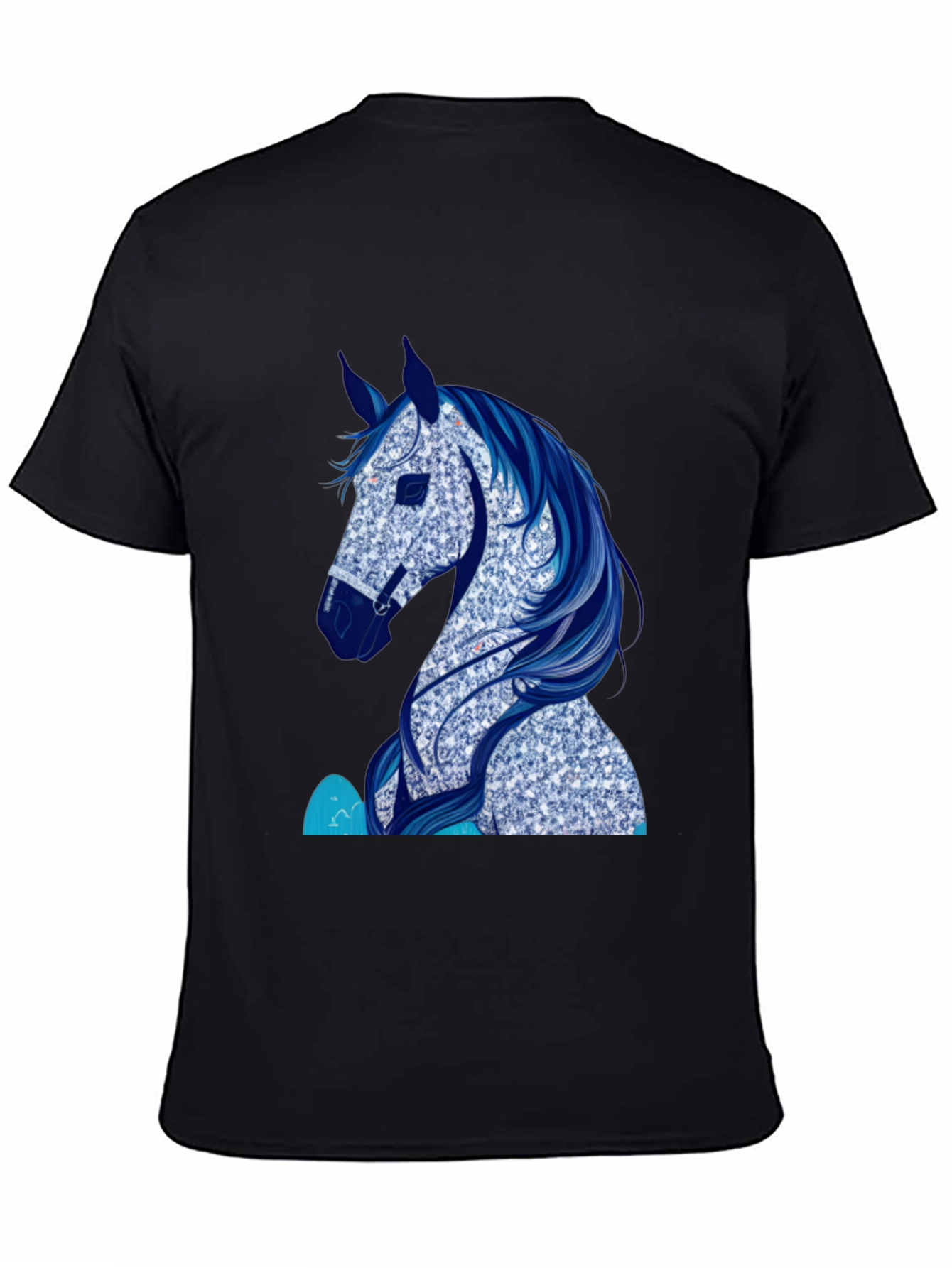 Horse Graphic Tee - Black Cotton Blend T-Shirt