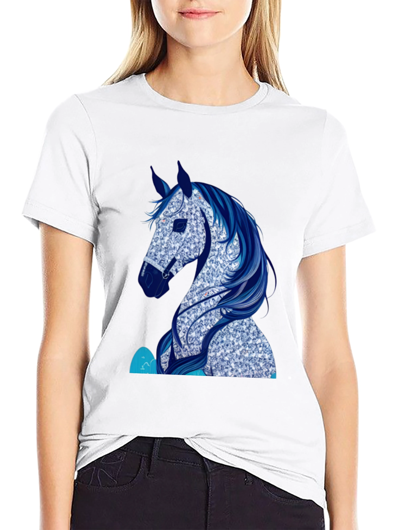 Horse Graphic Tee - Black Cotton Blend T-Shirt