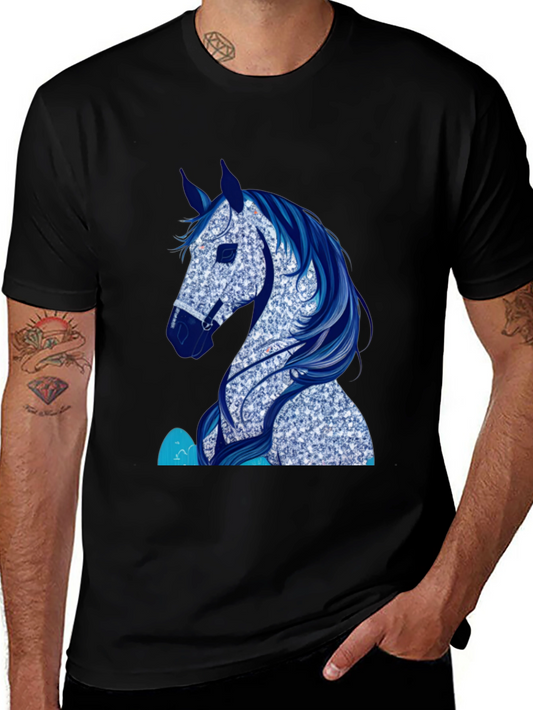 Horse Graphic Tee - Black Cotton Blend T-Shirt