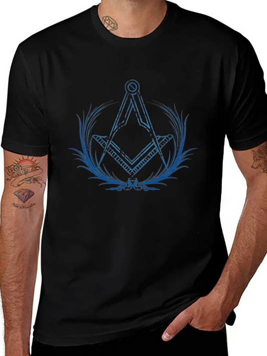Blue Masonic Symbol on Black Tee