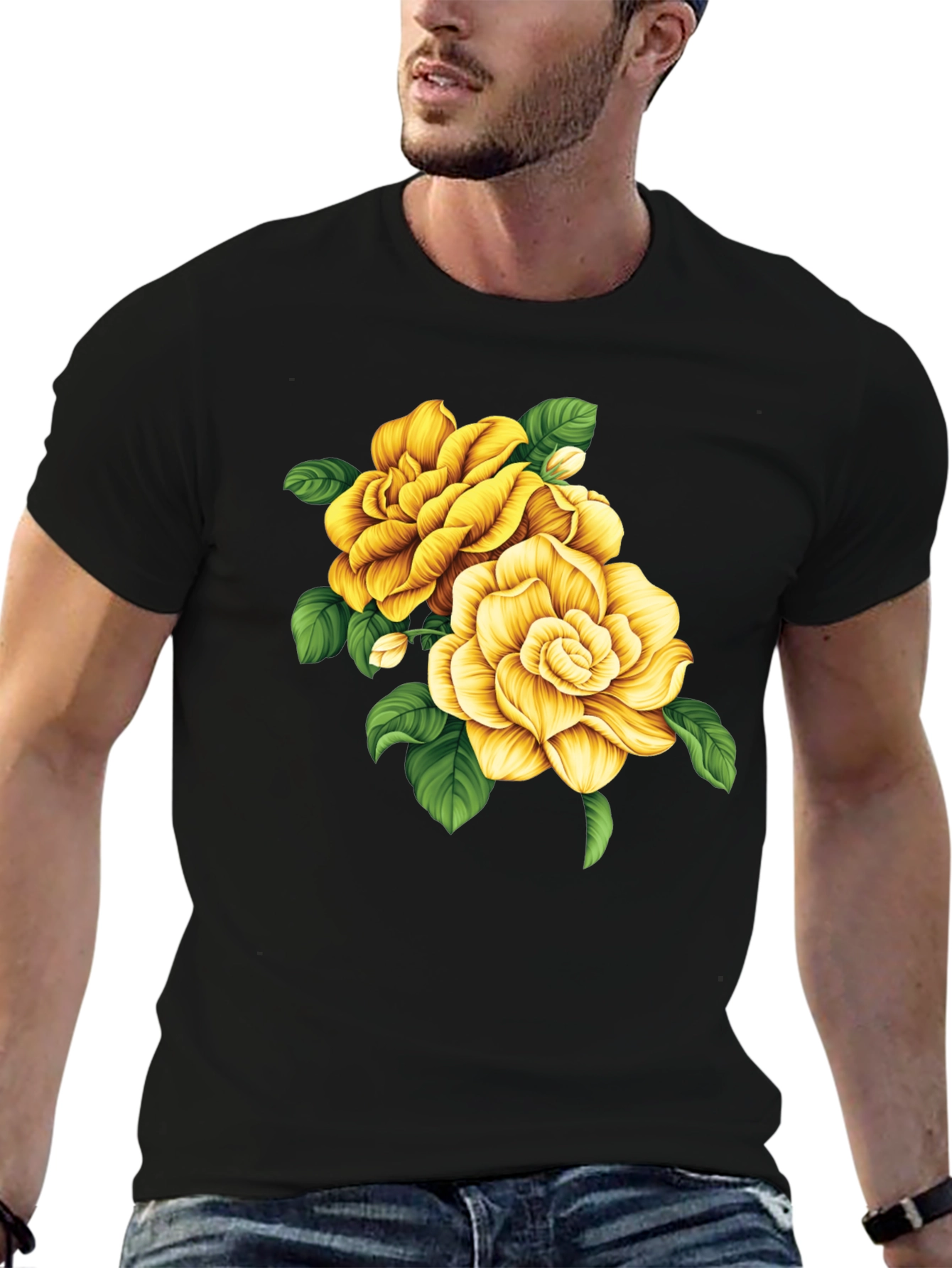 Floral Graphic Tee - Yellow Rose Design