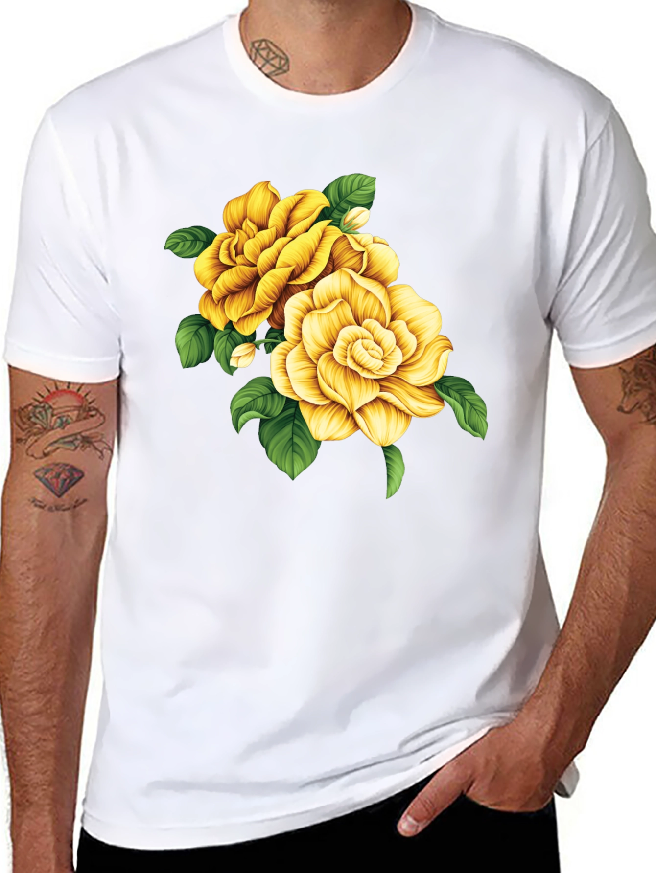 Floral Graphic Tee - Yellow Rose Design