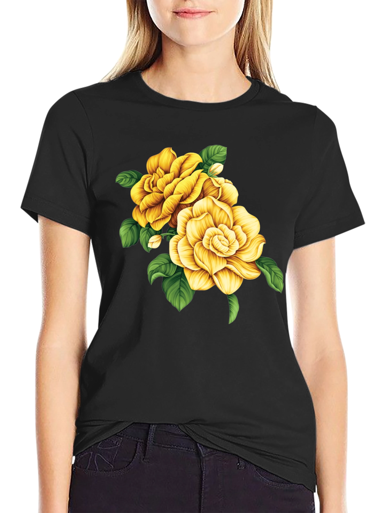 Floral Graphic Tee - Yellow Rose Design