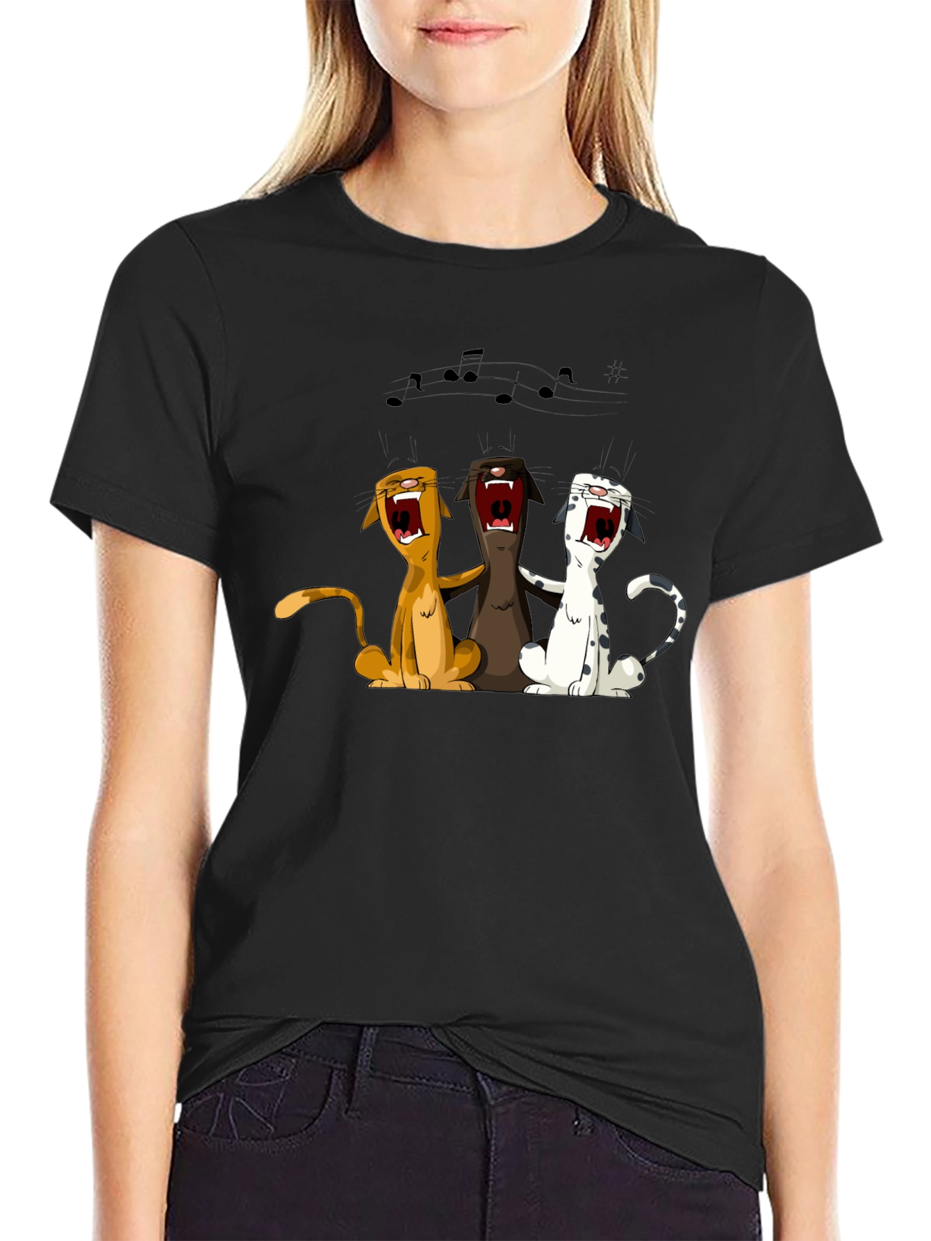 Singing Cats Graphic T-Shirt - Black
