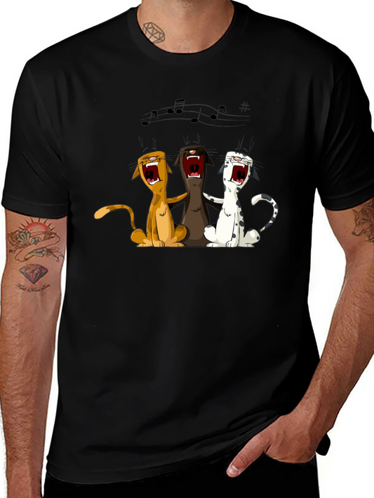 Singing Cats Graphic T-Shirt - Black