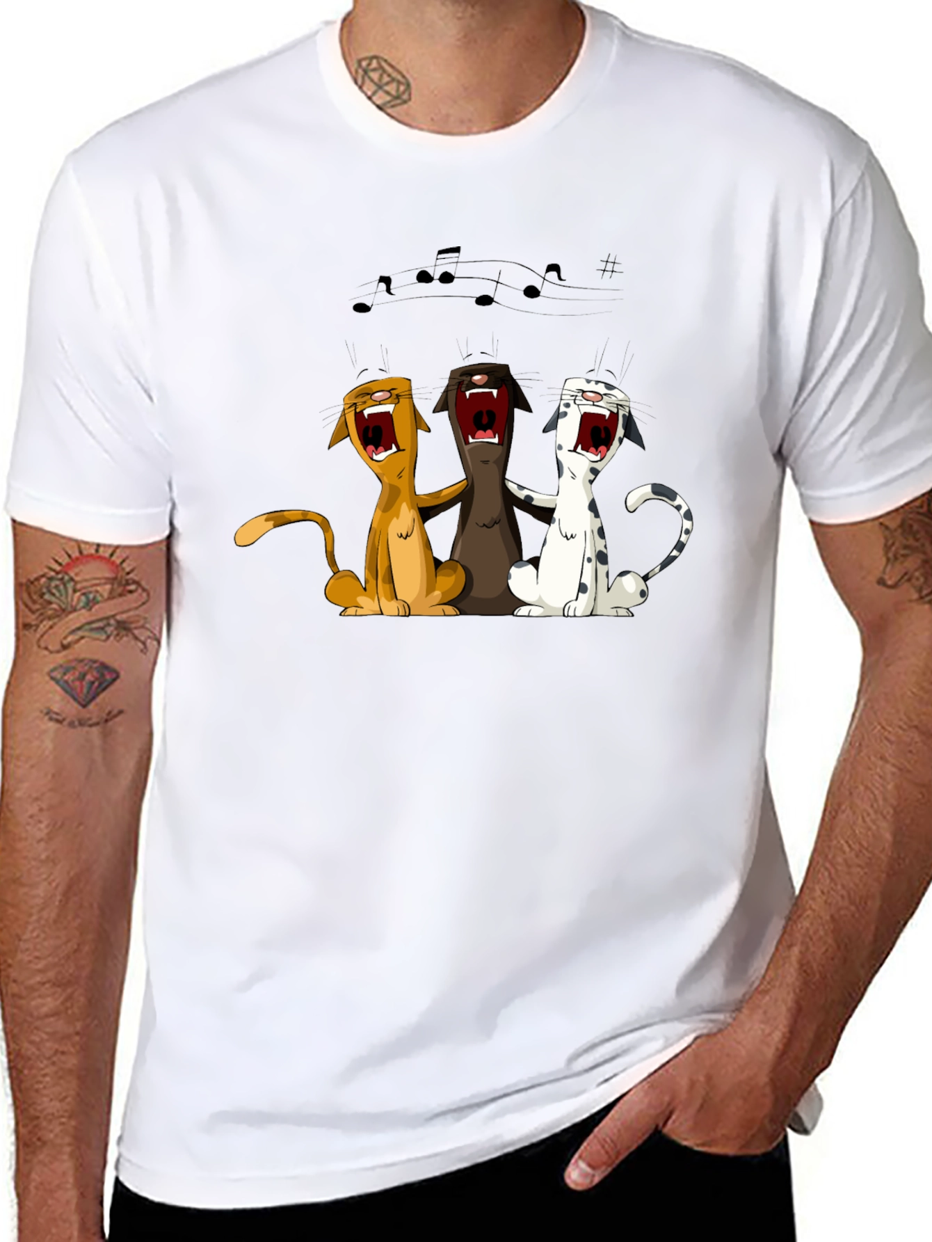 Singing Cats Graphic T-Shirt - Black