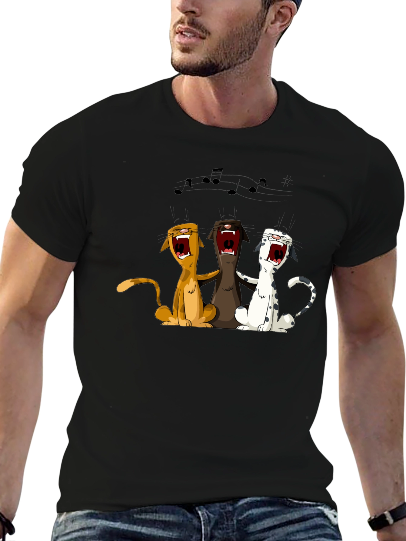 Singing Cats Graphic T-Shirt - Black
