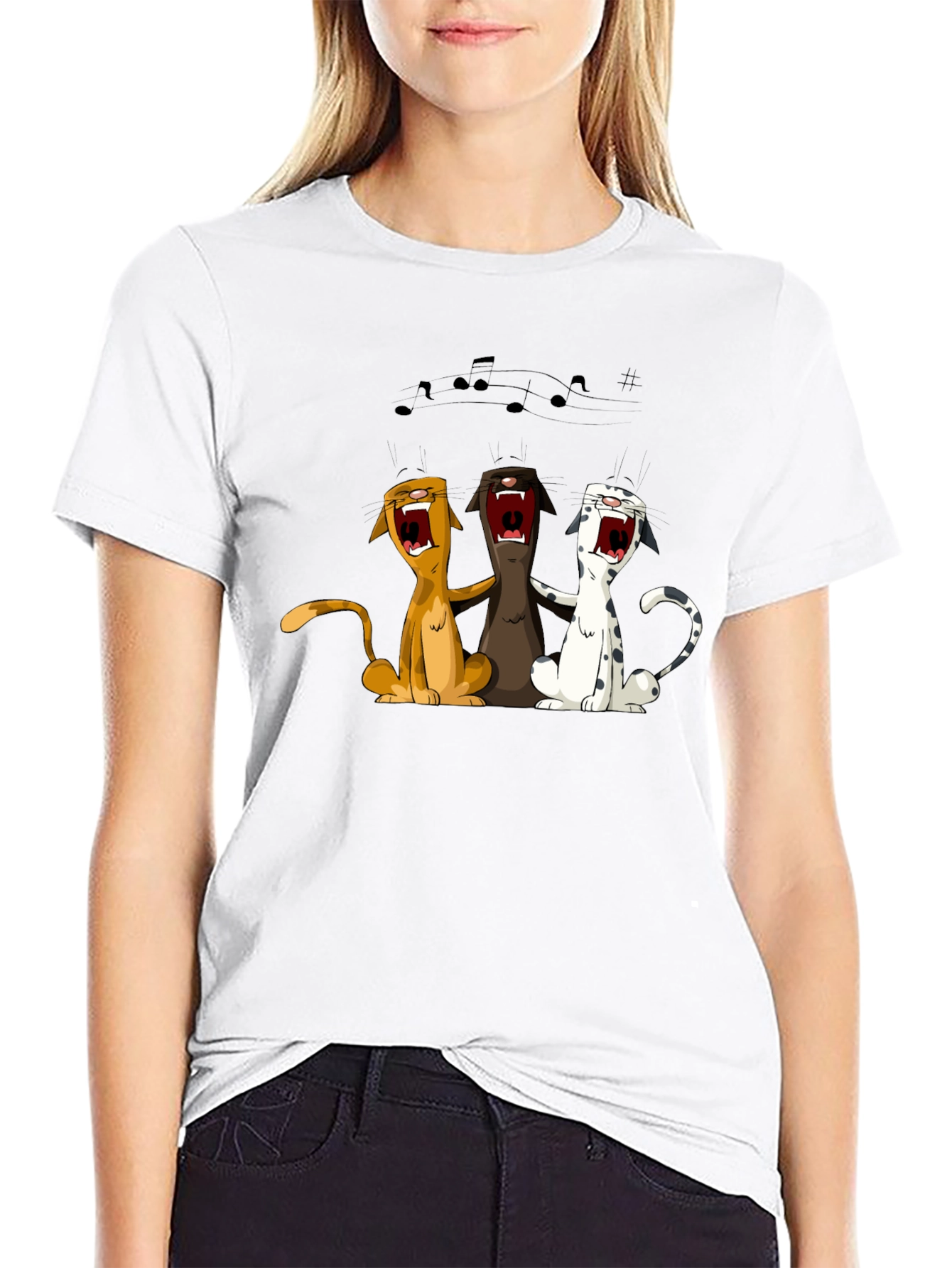 Singing Cats Graphic T-Shirt - Black