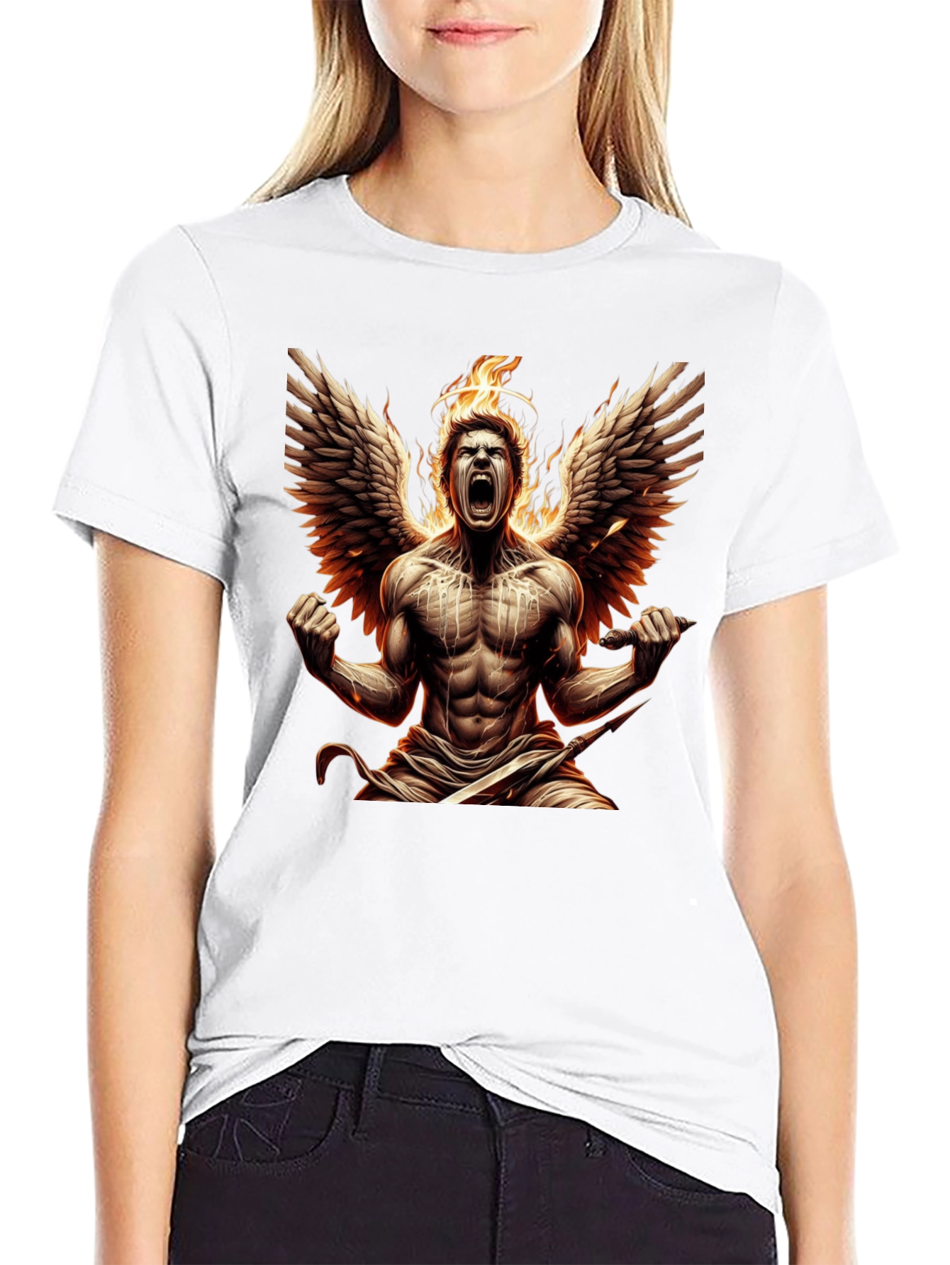 Fiery Angel Graphic Tee - Black Cotton T-Shirt
