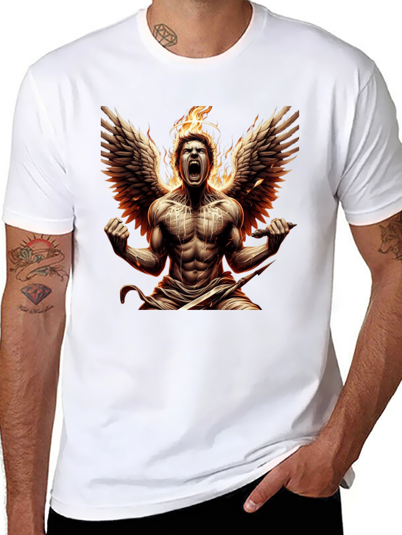 Fiery Angel Graphic Tee - Black Cotton T-Shirt