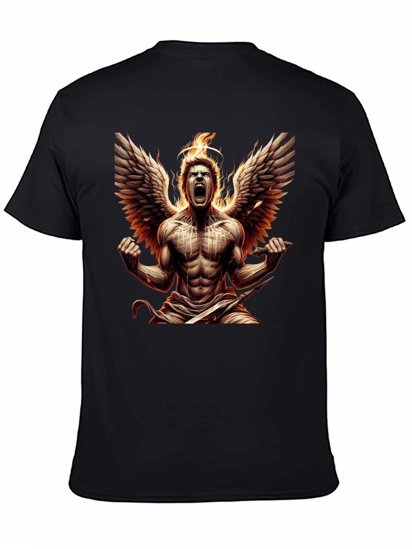 Fiery Angel Graphic Tee - Black Cotton T-Shirt