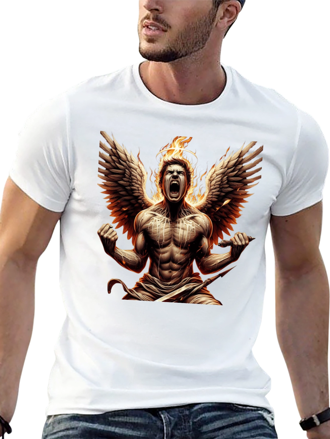 Fiery Angel Graphic Tee - Black Cotton T-Shirt