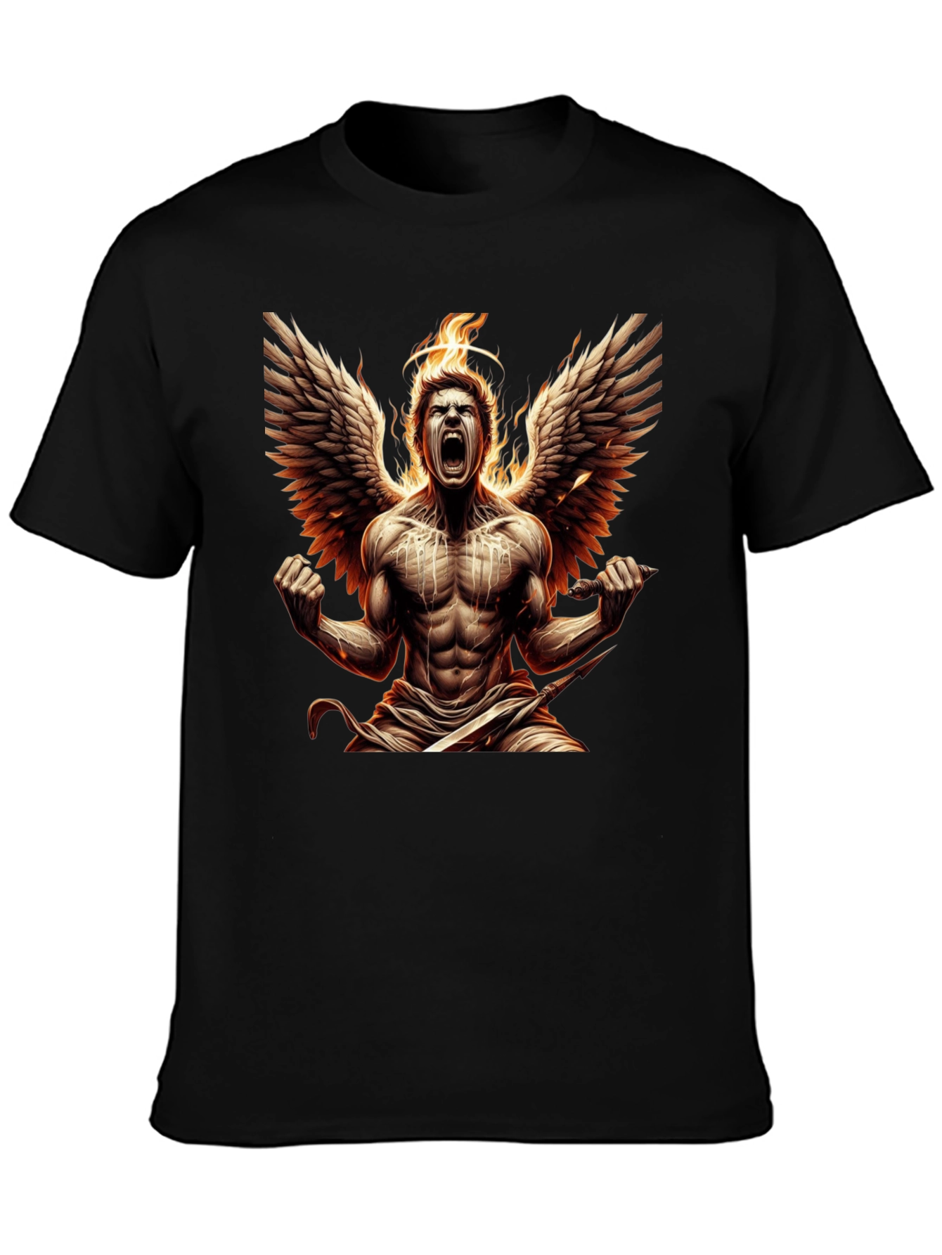 Fiery Angel Graphic Tee - Black Cotton T-Shirt