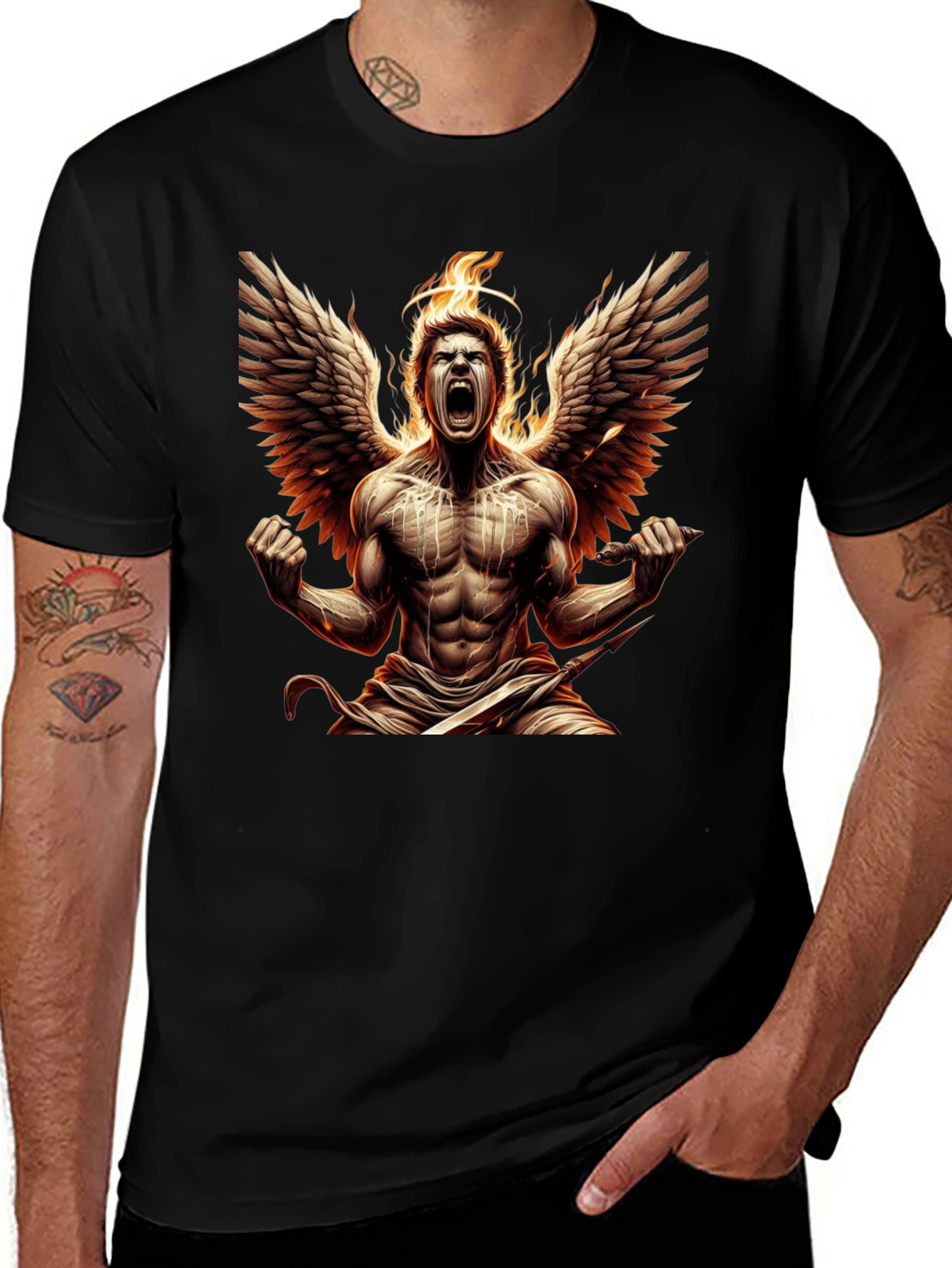 Fiery Angel Graphic Tee - Black Cotton T-Shirt