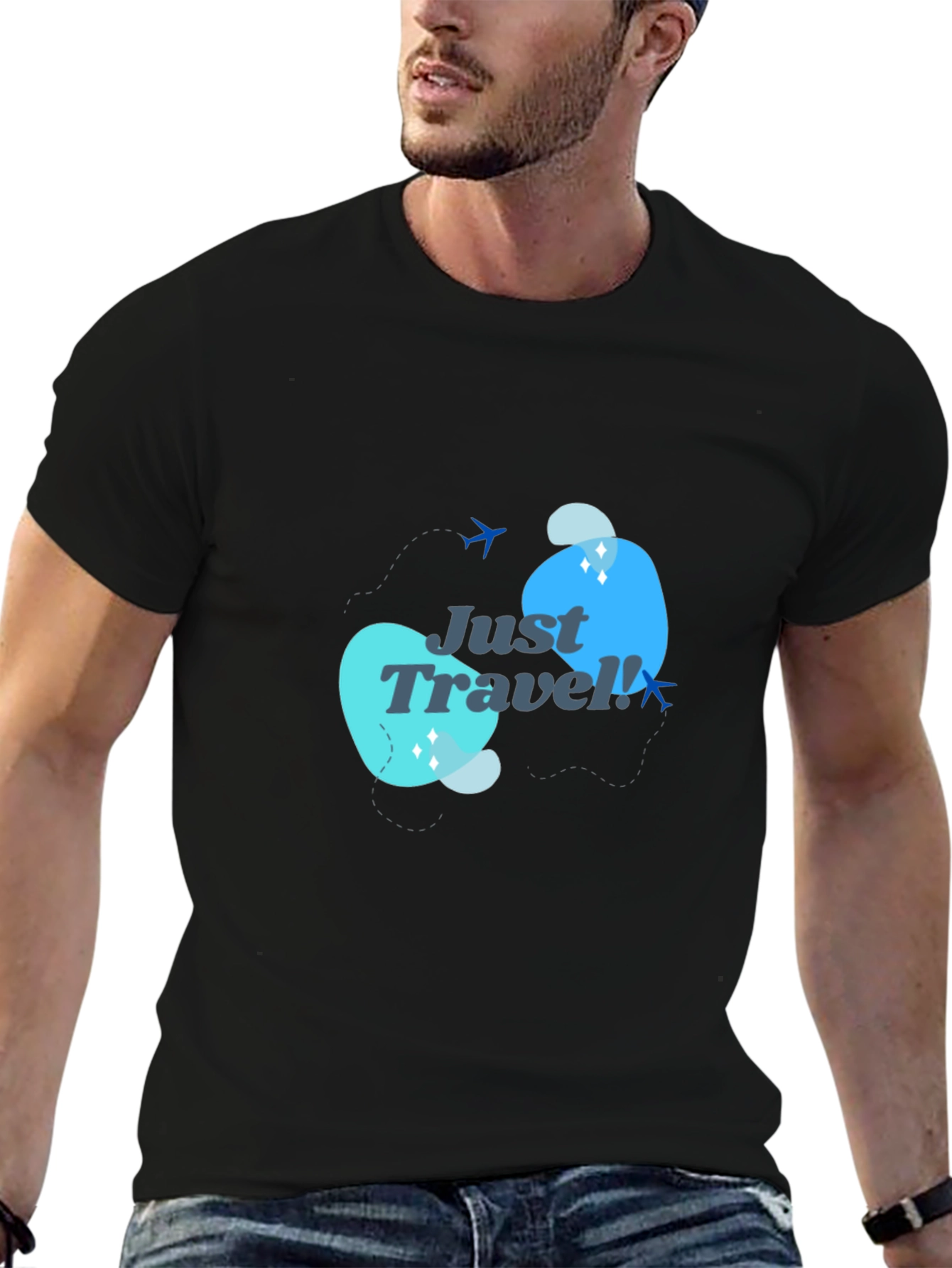 Just Travel Graphic Tee - Black Cotton T-Shirt