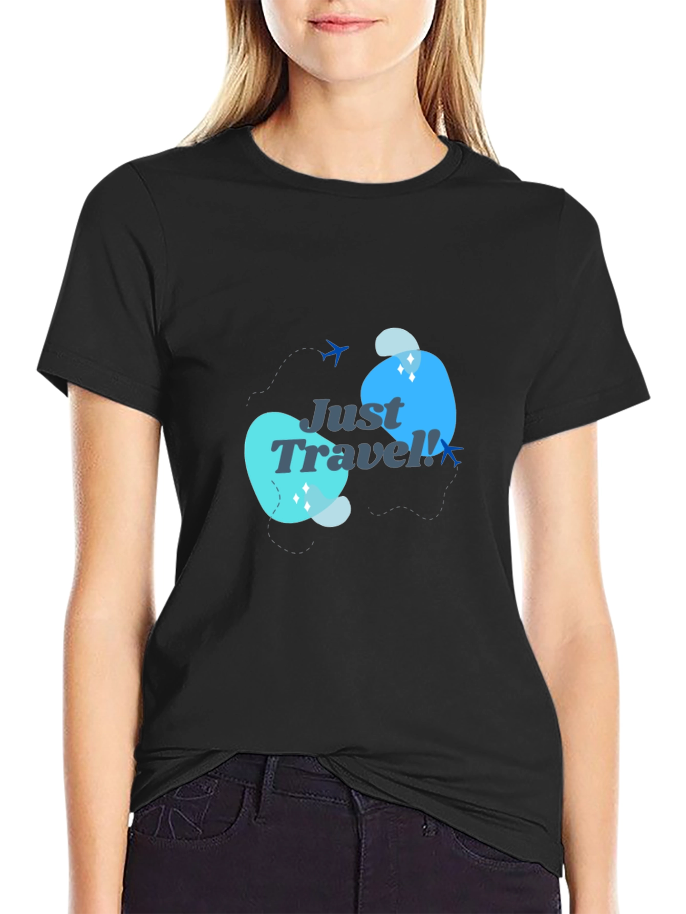 Just Travel Graphic Tee - Black Cotton T-Shirt