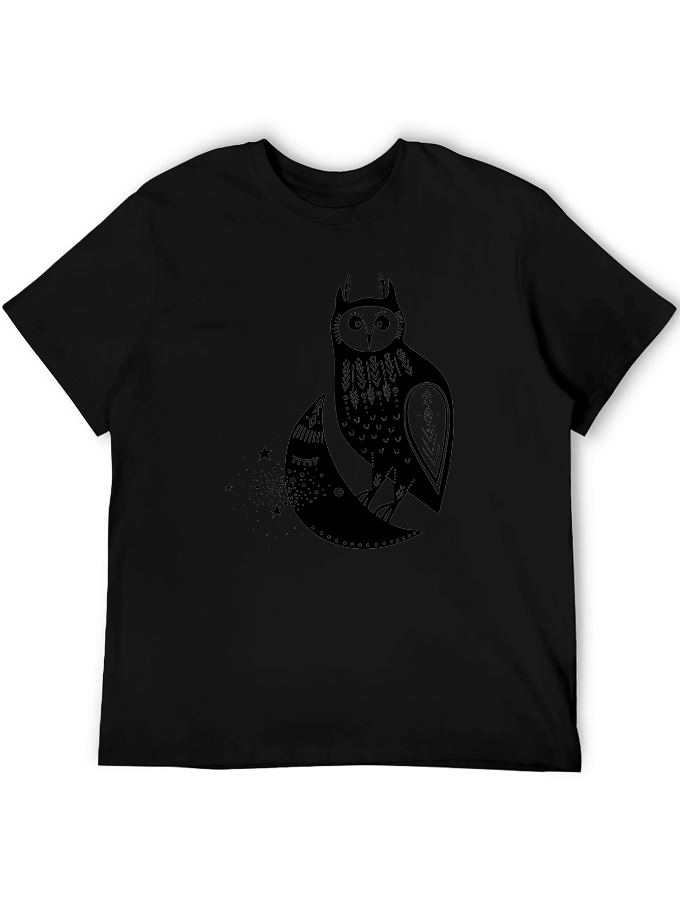 Owl on Moon Graphic T-Shirt - Black Cotton Tee
