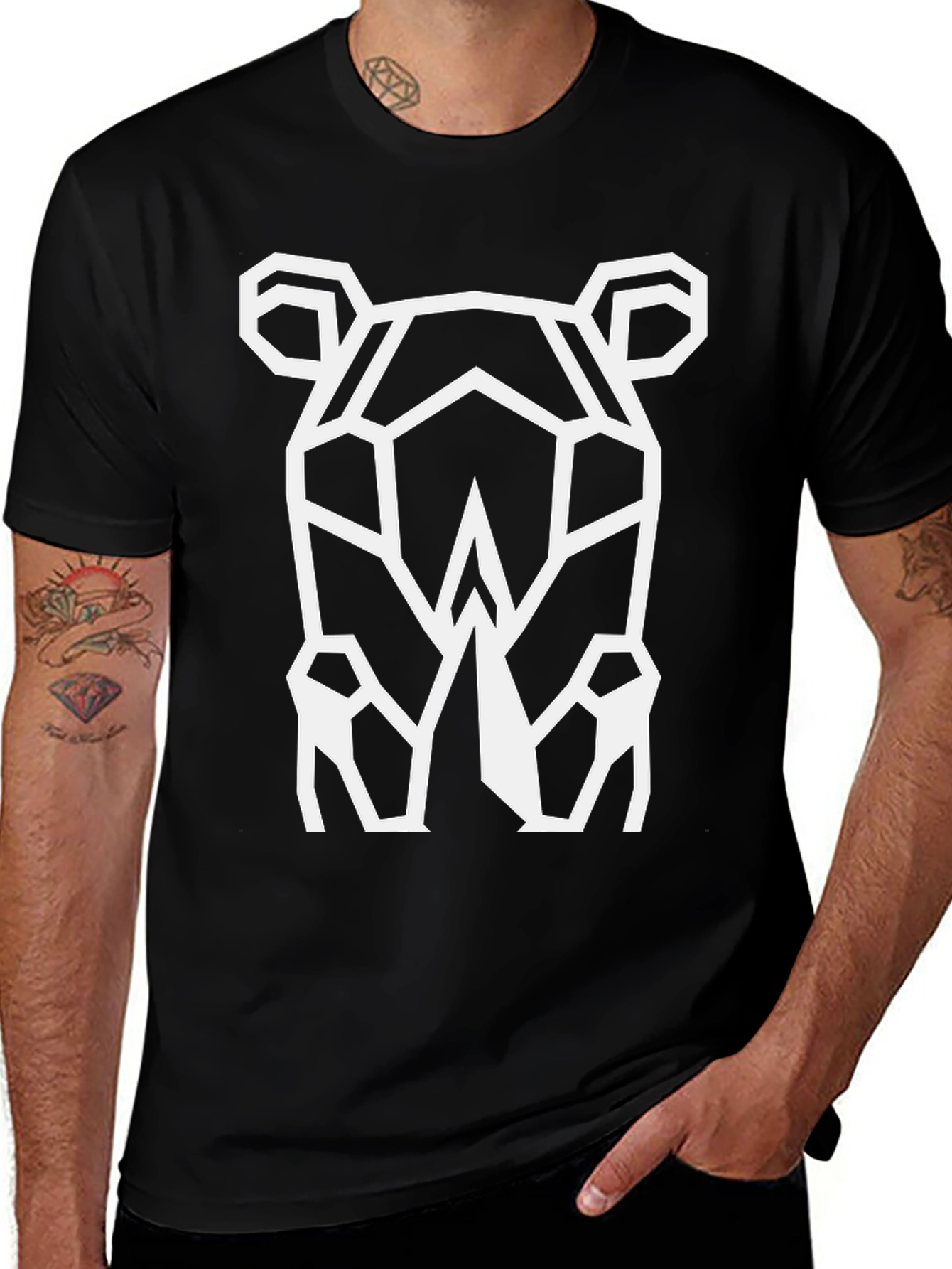 Geometric Rhino Graphic Tee - Cool Black T-Shirt