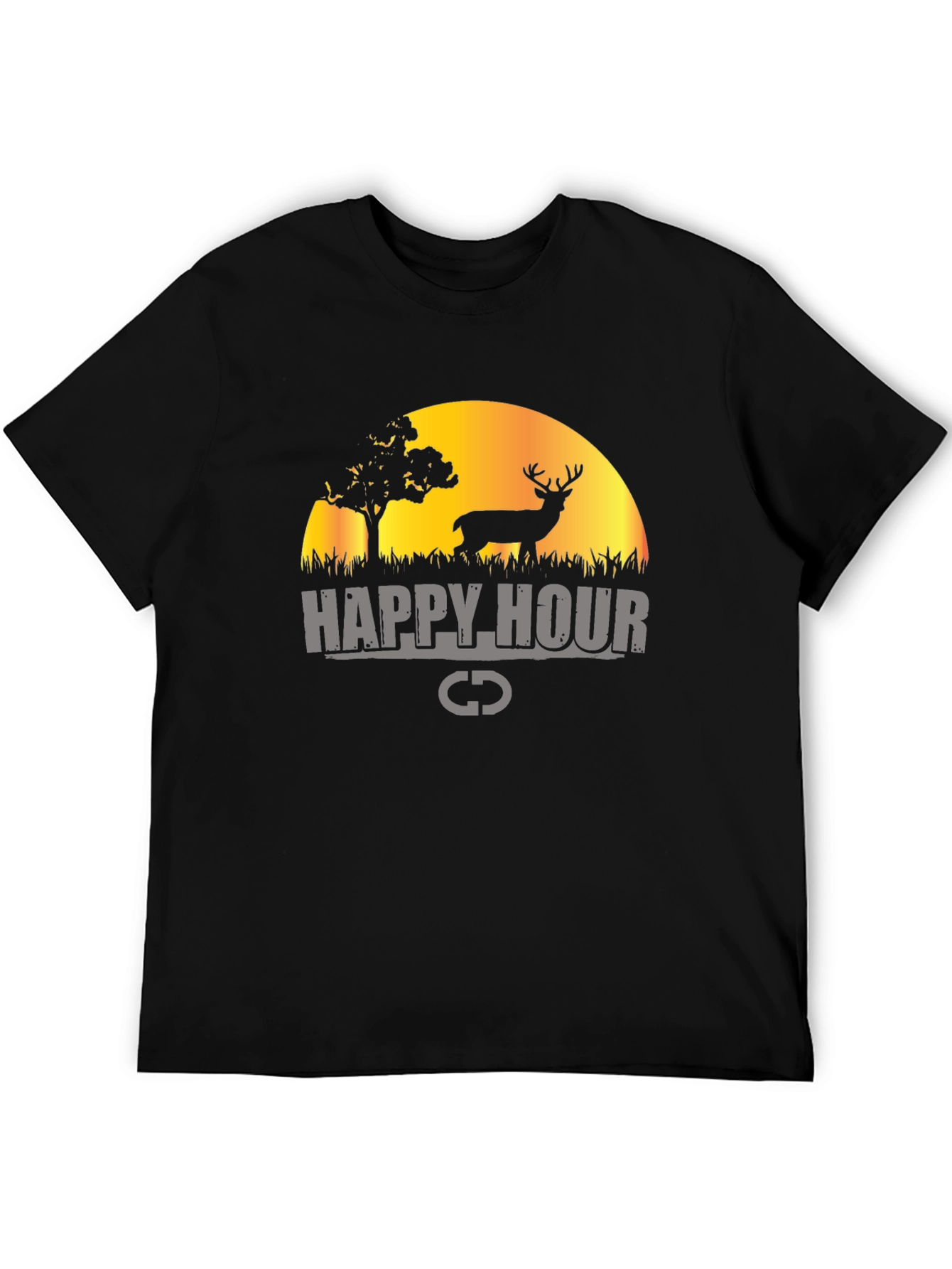Happy Hour Deer Graphic Black T-Shirt