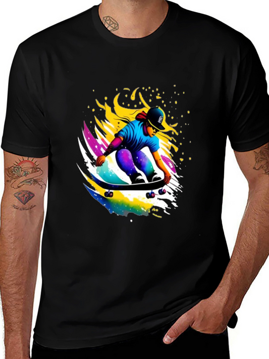 Skateboarding Graphic Tee - Cool Black T-Shirt