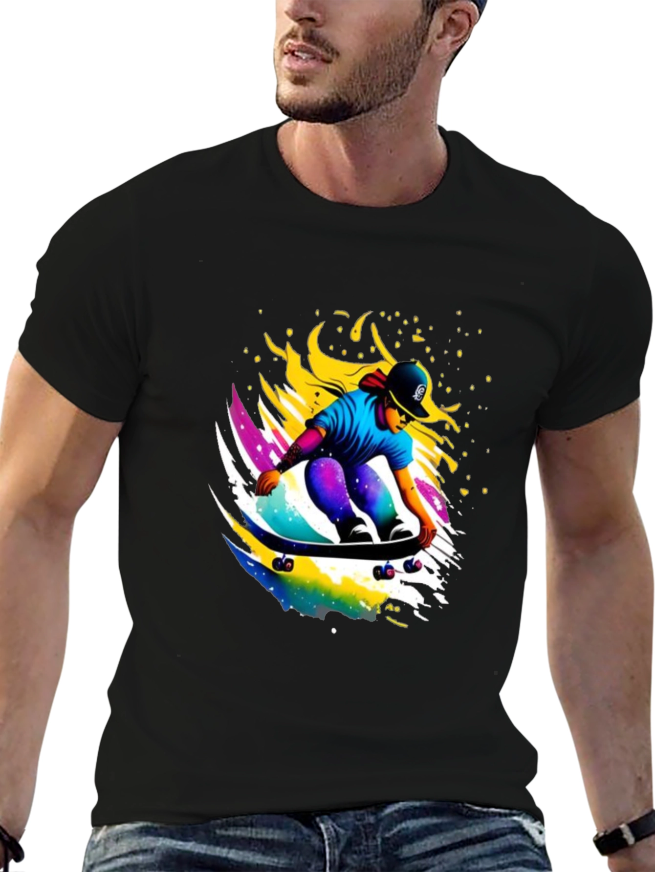 Skateboarding Graphic Tee - Cool Black T-Shirt