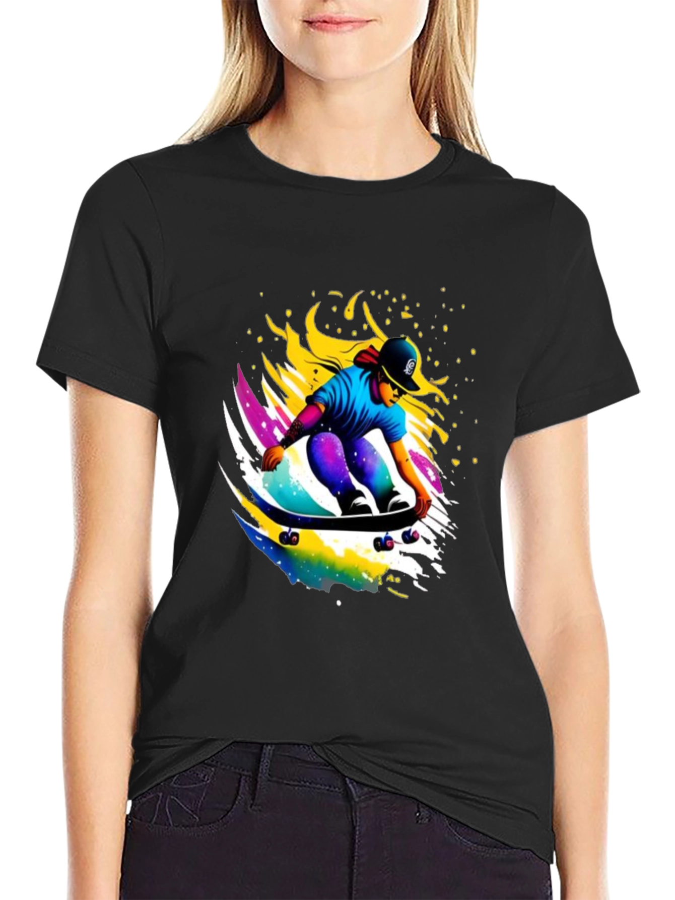 Skateboarding Graphic Tee - Cool Black T-Shirt