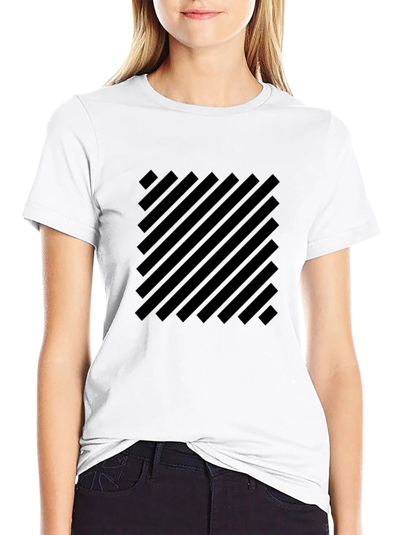 Black Geometric Striped Graphic Tee - Modern Style