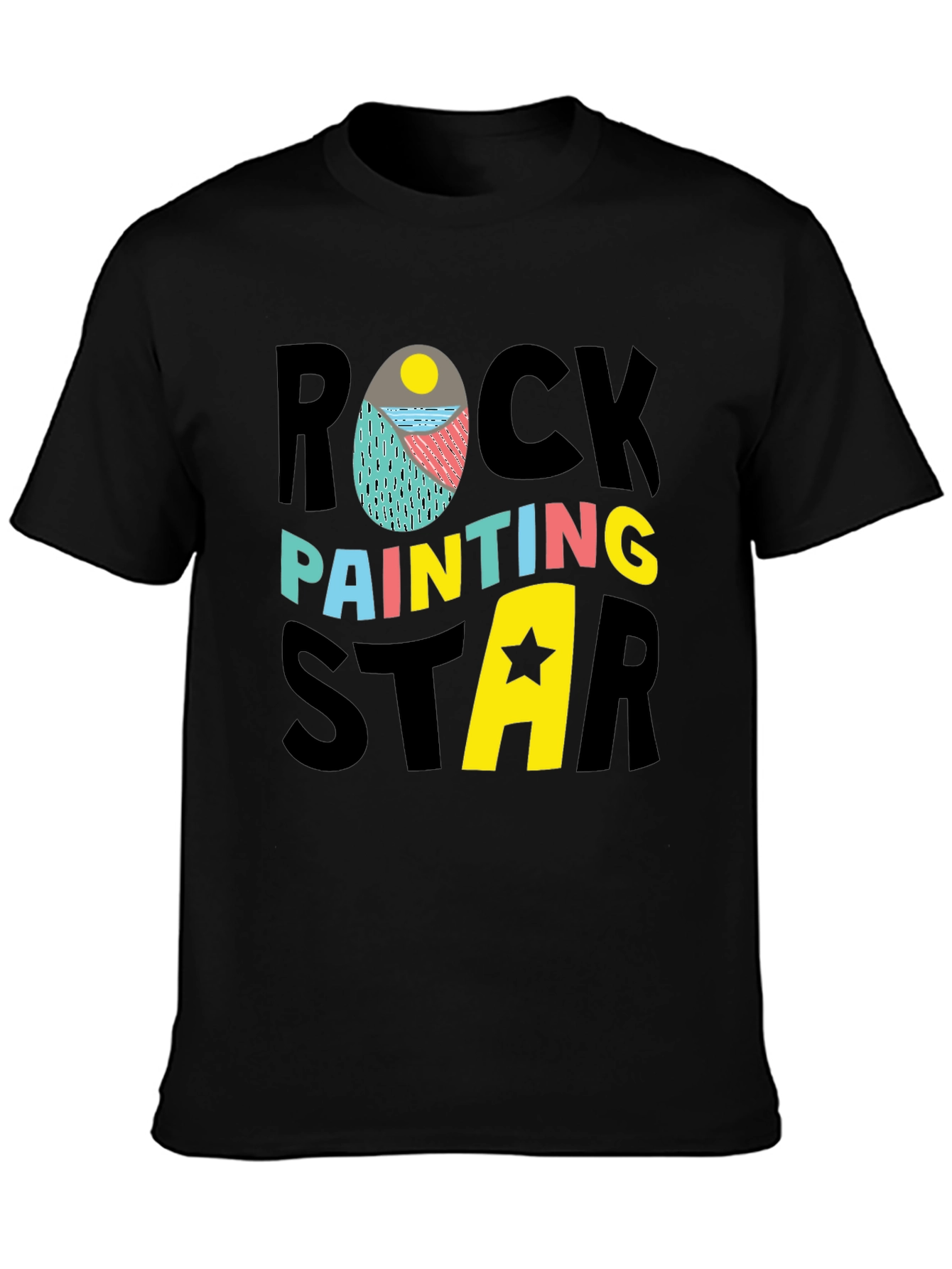 Rock Painting Star Graphic Tee - Black