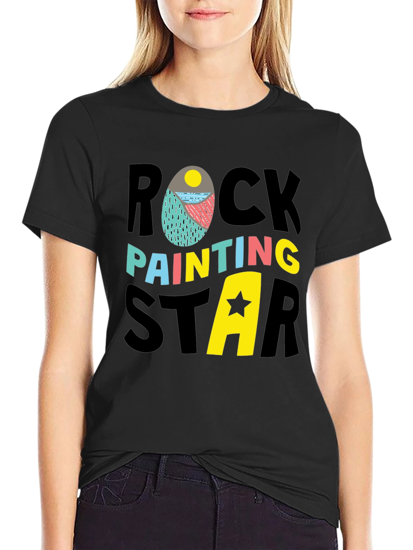 Rock Painting Star Graphic Tee - Black