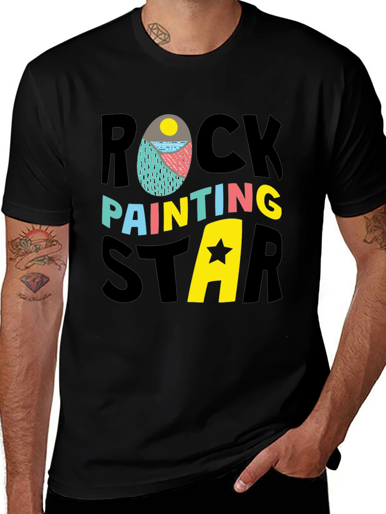 Rock Painting Star Graphic Tee - Black