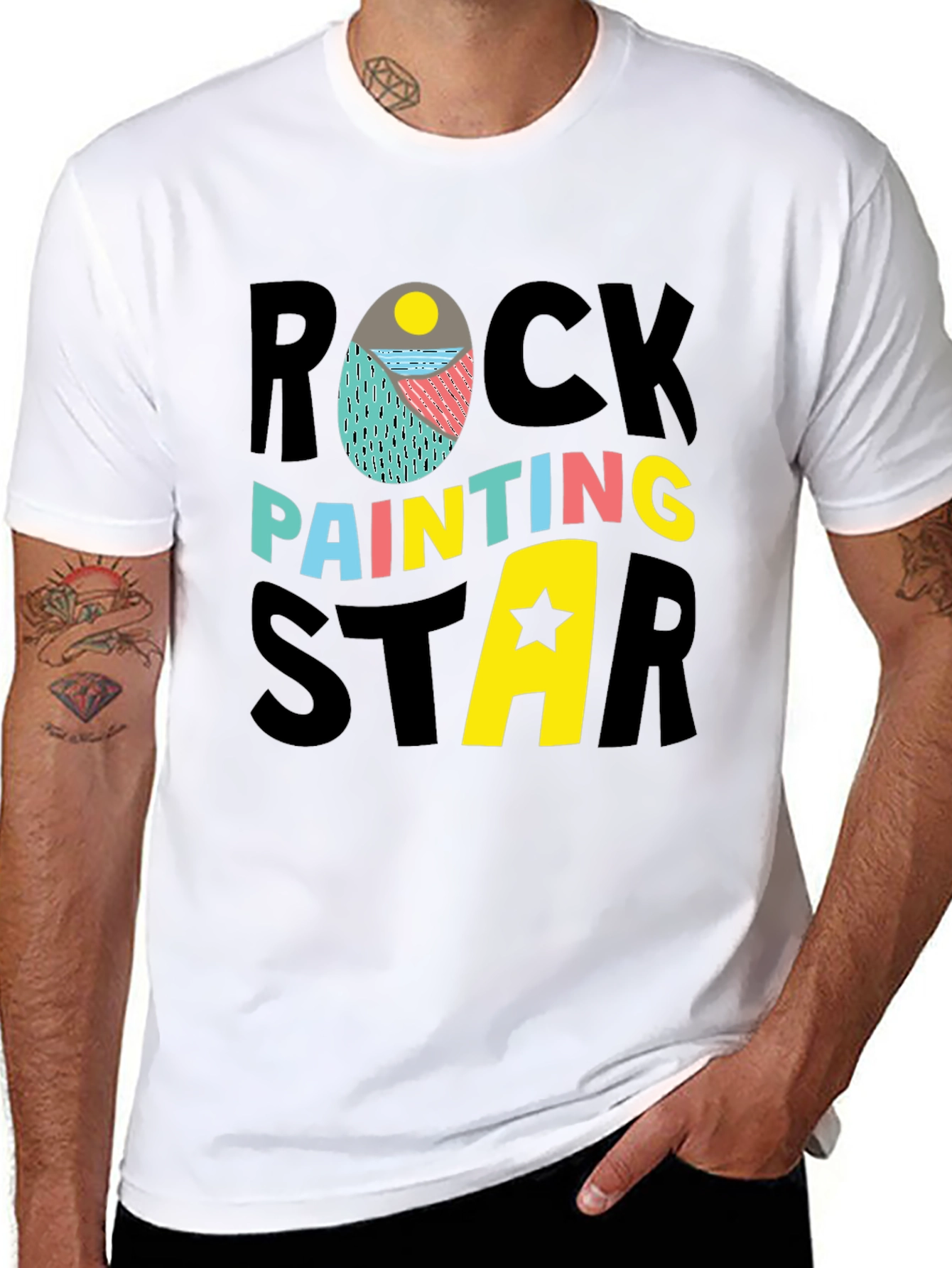 Rock Painting Star Graphic Tee - Black