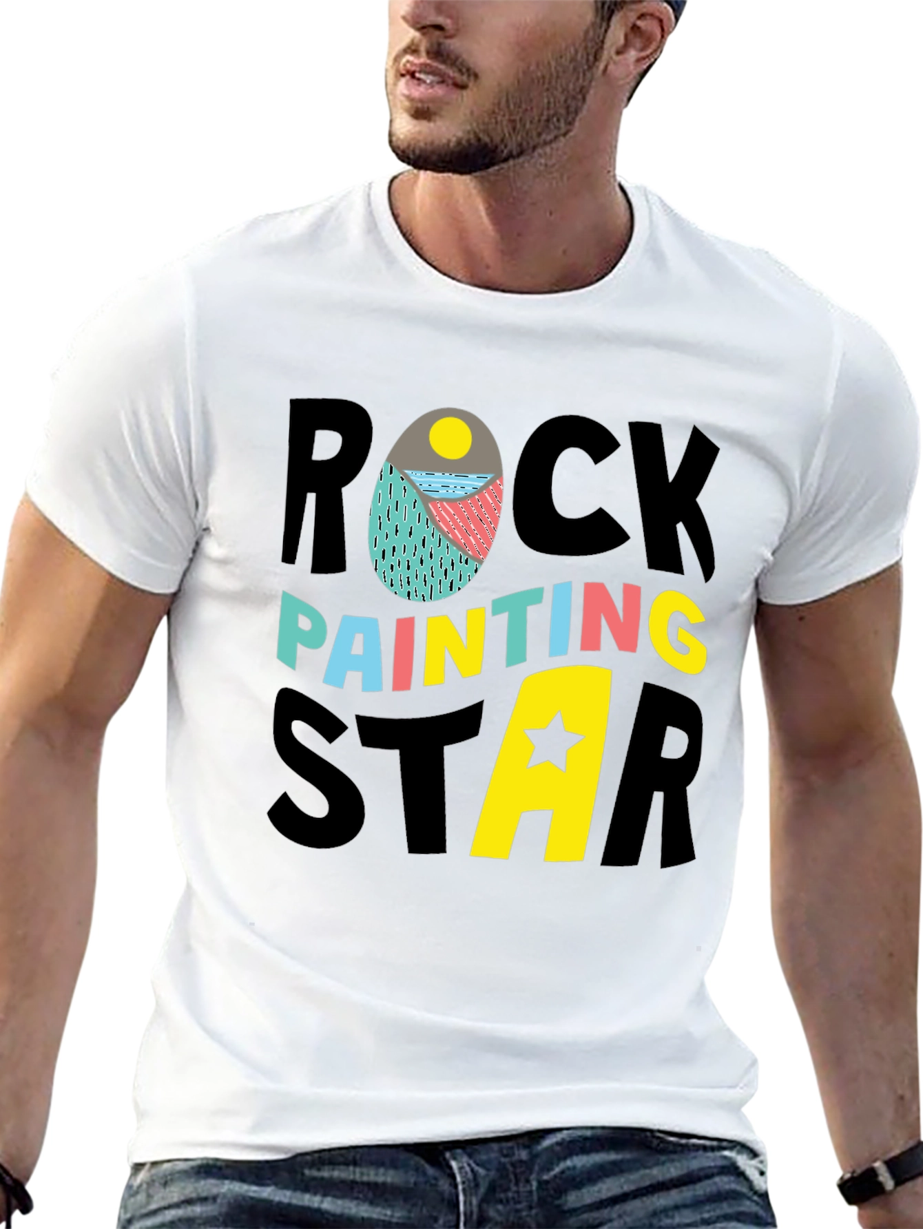 Rock Painting Star Graphic Tee - Black